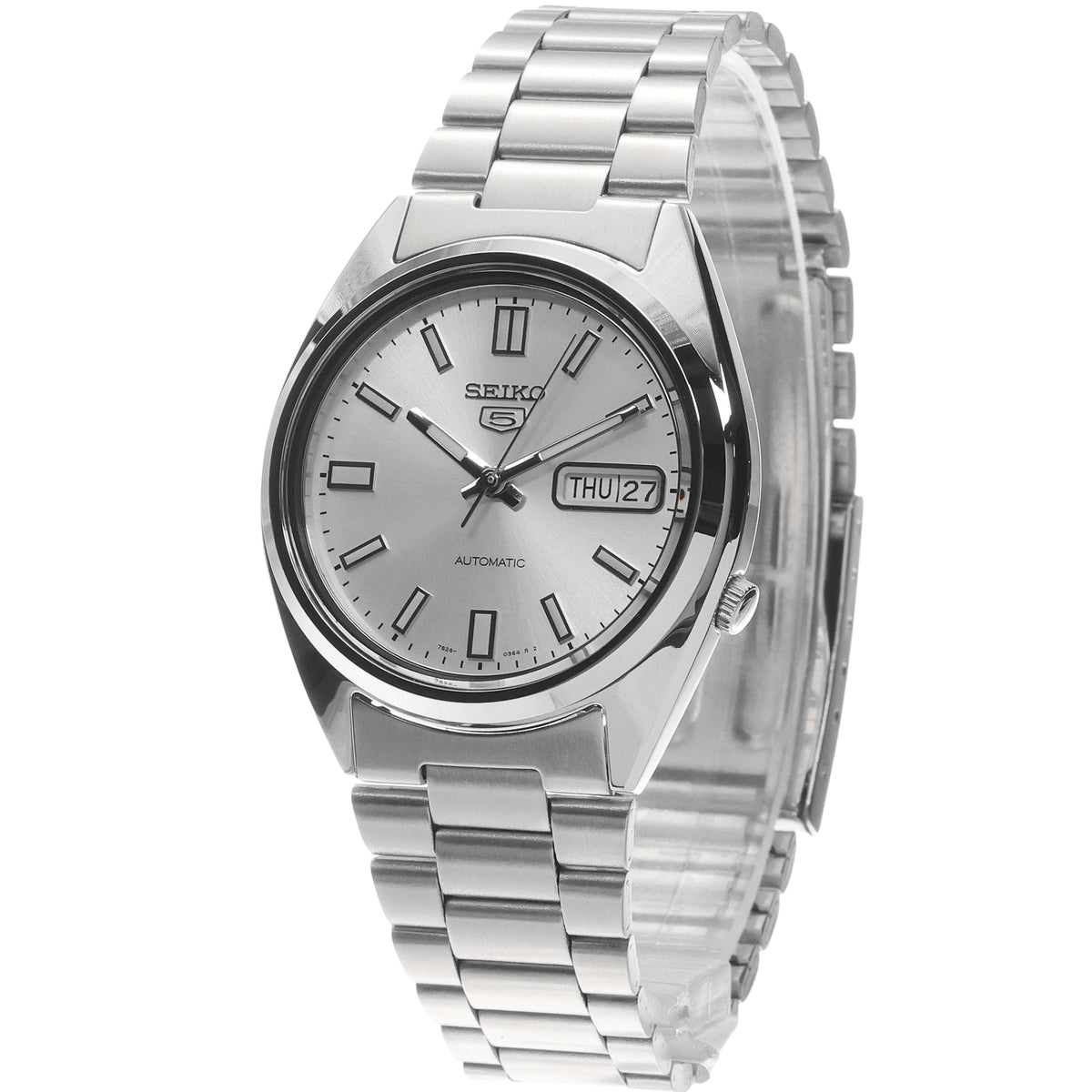 Seiko 5 Automatik Silbernes Zifferblatt Edelstahl Herren Uhr SNXS73K1