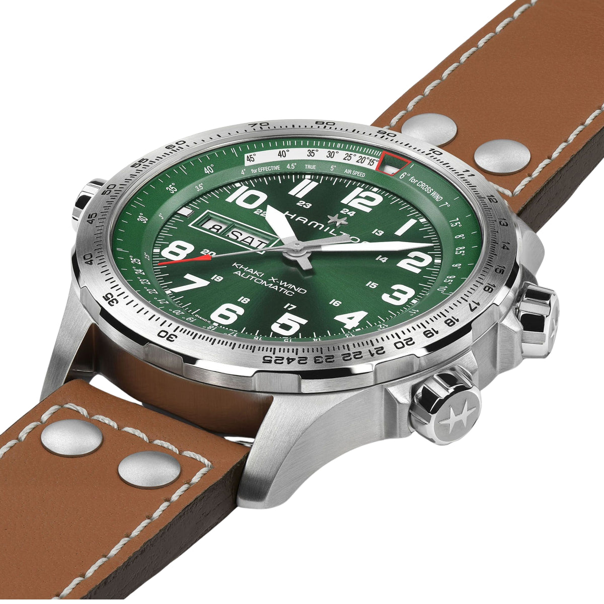 Hamilton Khaki Aviation H77735560 45mm green dial with inner rotating bezel side profile