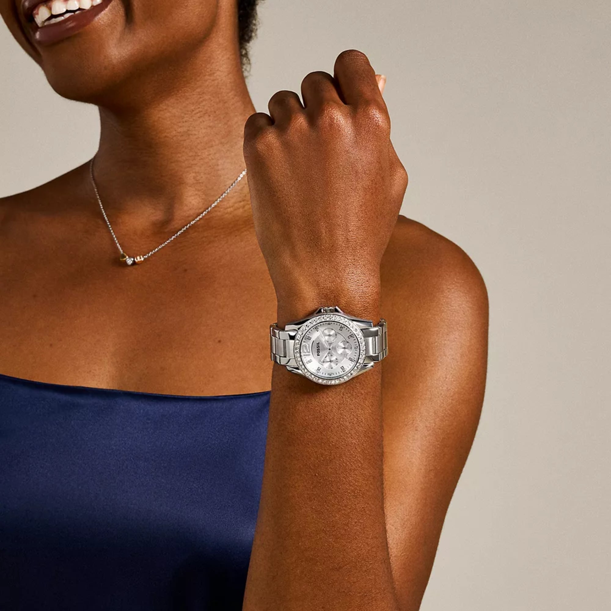 Fossil Riley 38mm Chronograph Silver Dial Steel Ladies Quartz Watch ES3202