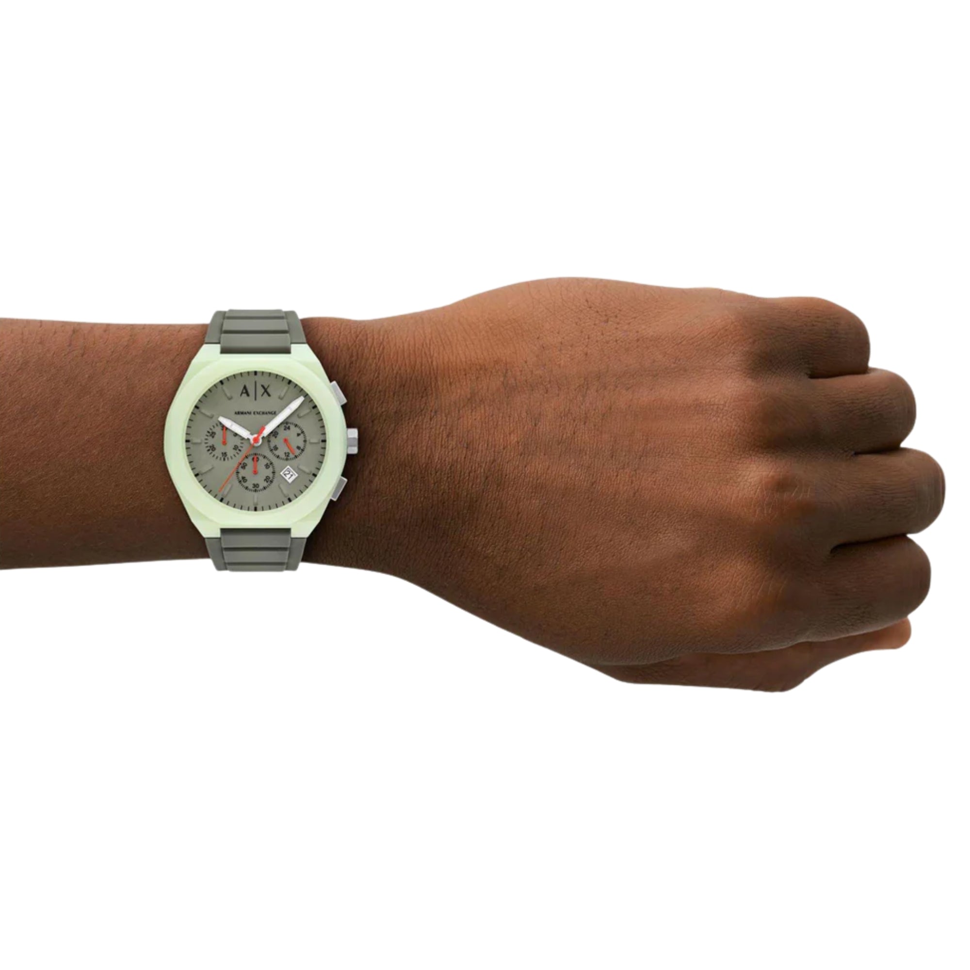 Armani Exchange Sync 44mm Chronograph Khaki Green Dial Silicone Mens Quartz Watch AX4171