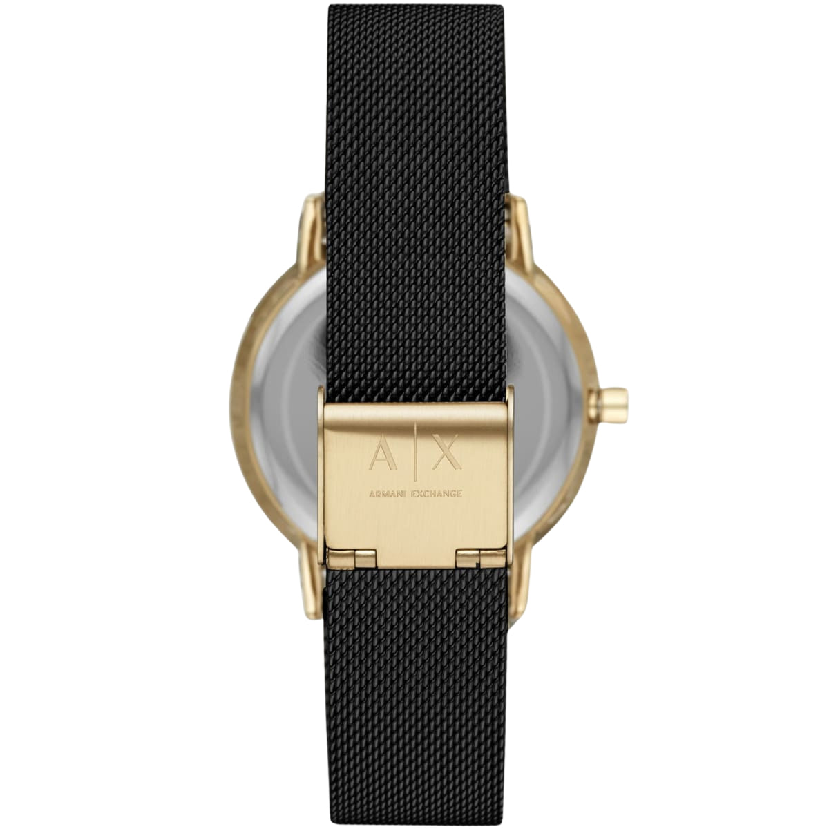 Armani Exchange Lola AX5548 rear view detailing mesh steel bracelet with engraved logo foldover clasp