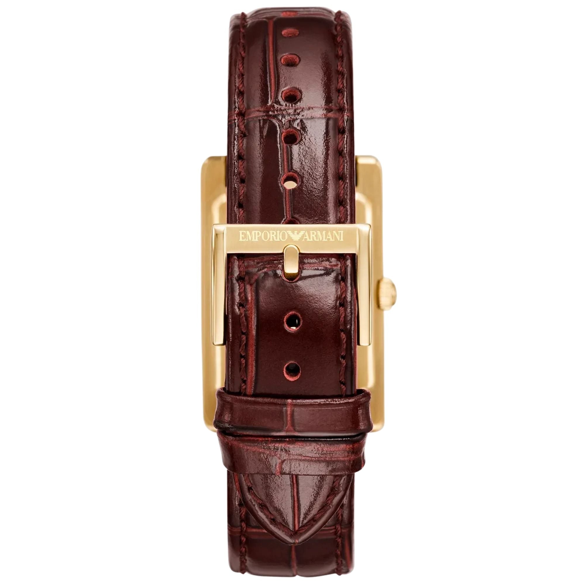 Emporio Armani Gino ladies quartz watch, white dial, brown leather strap, gold-tone case