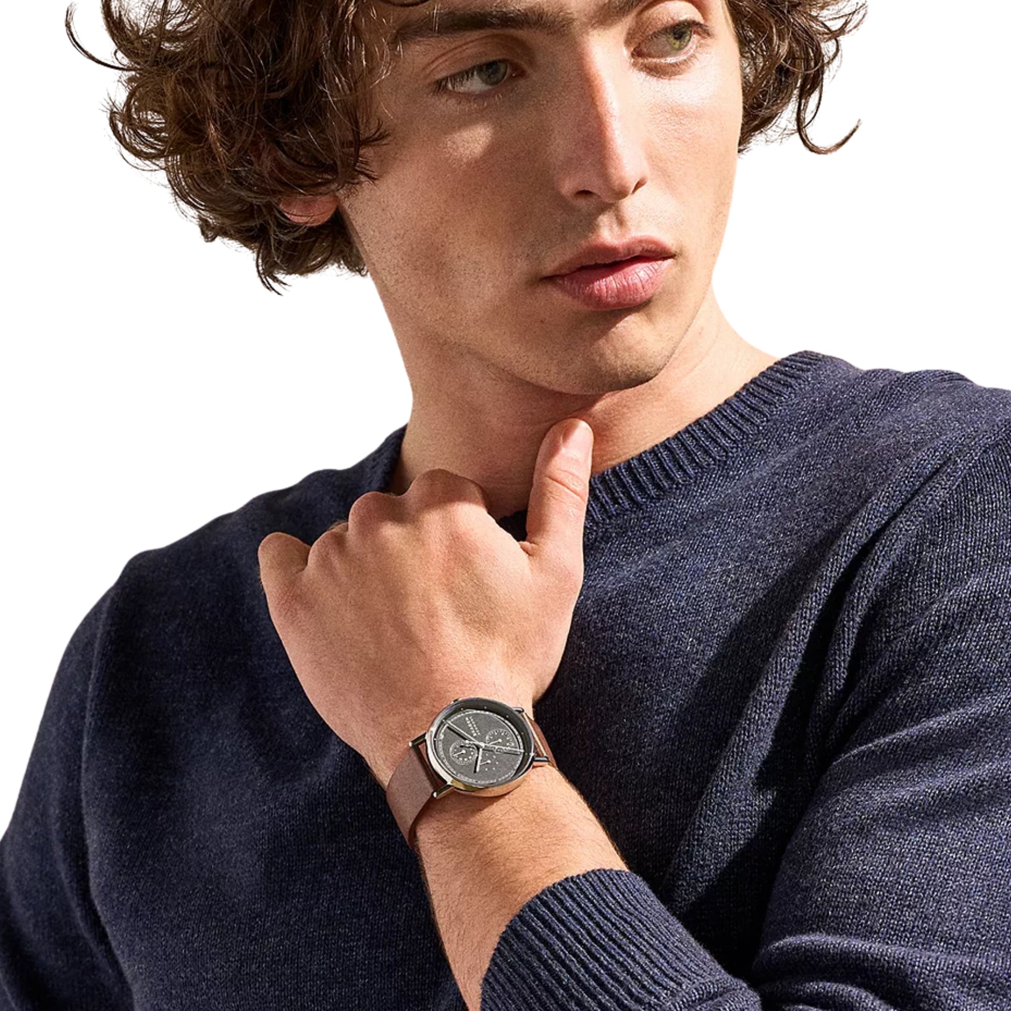 Skagen Signatur Multifunction Grey Dial Leather Strap Men's Watch SKW6941