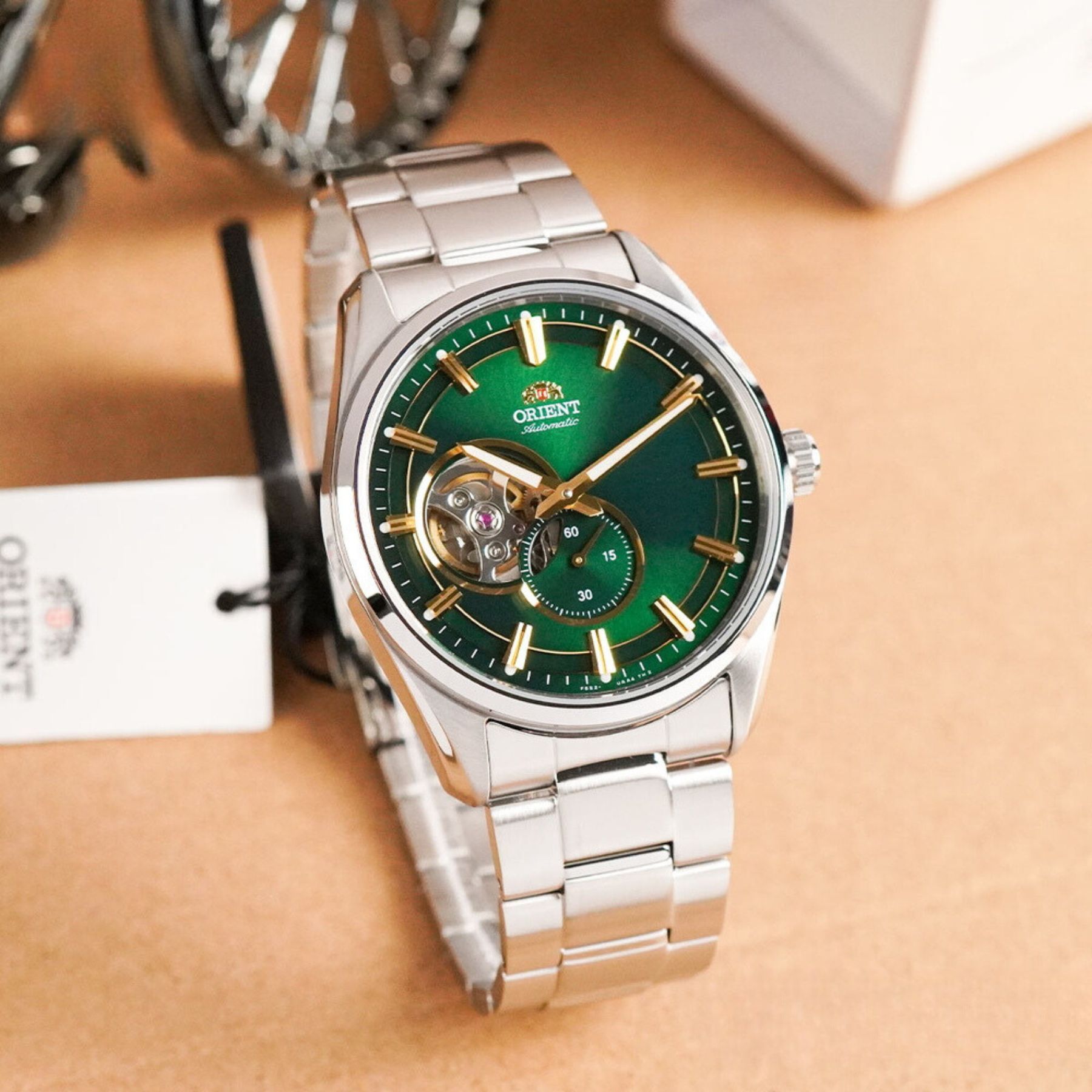 Orient Semi Skeleton Contemporary Green Dial Men’s Watch RA-AR0008E30B