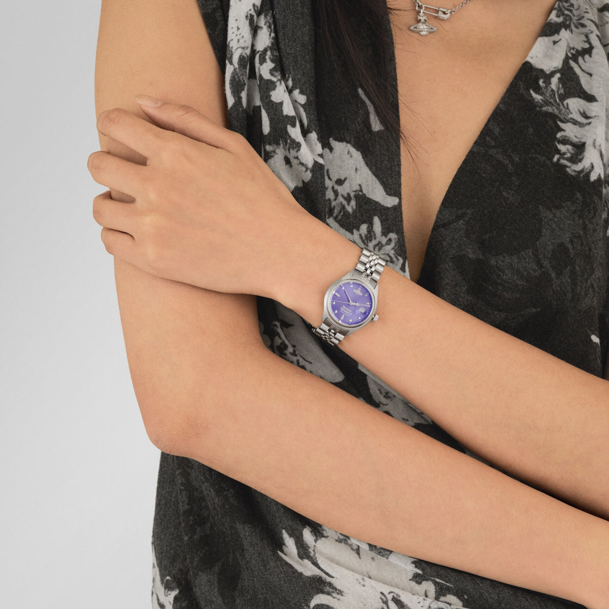Vivienne Westwood Little Camberwell Quarz Lila Zifferblatt Stahlarmband Damen Uhr VV311PPSL