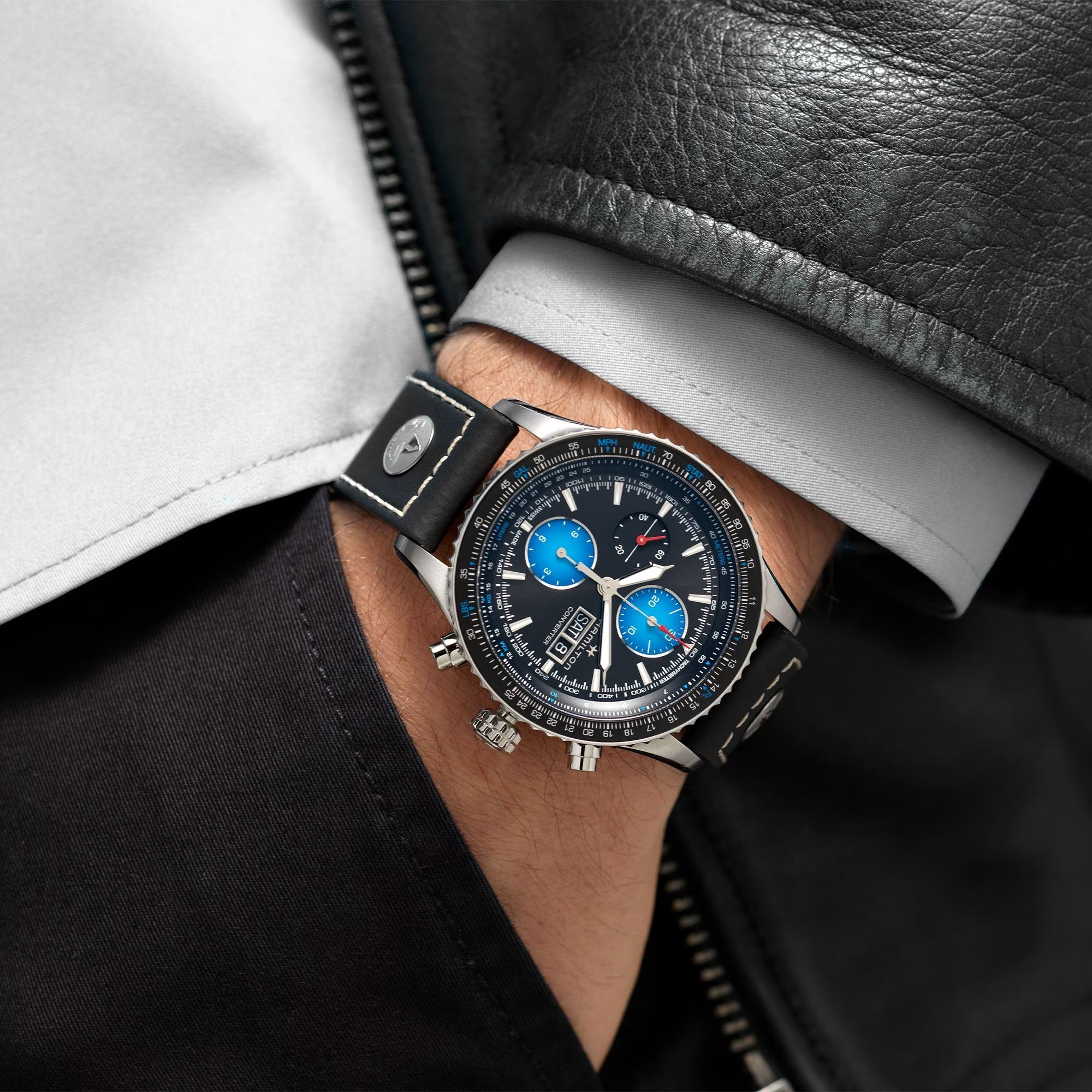 Hamilton Khaki Aviation 44mm Converter Air Zermatt Limited Edition Black Dial Leather Mens Automatic Watch H76706730