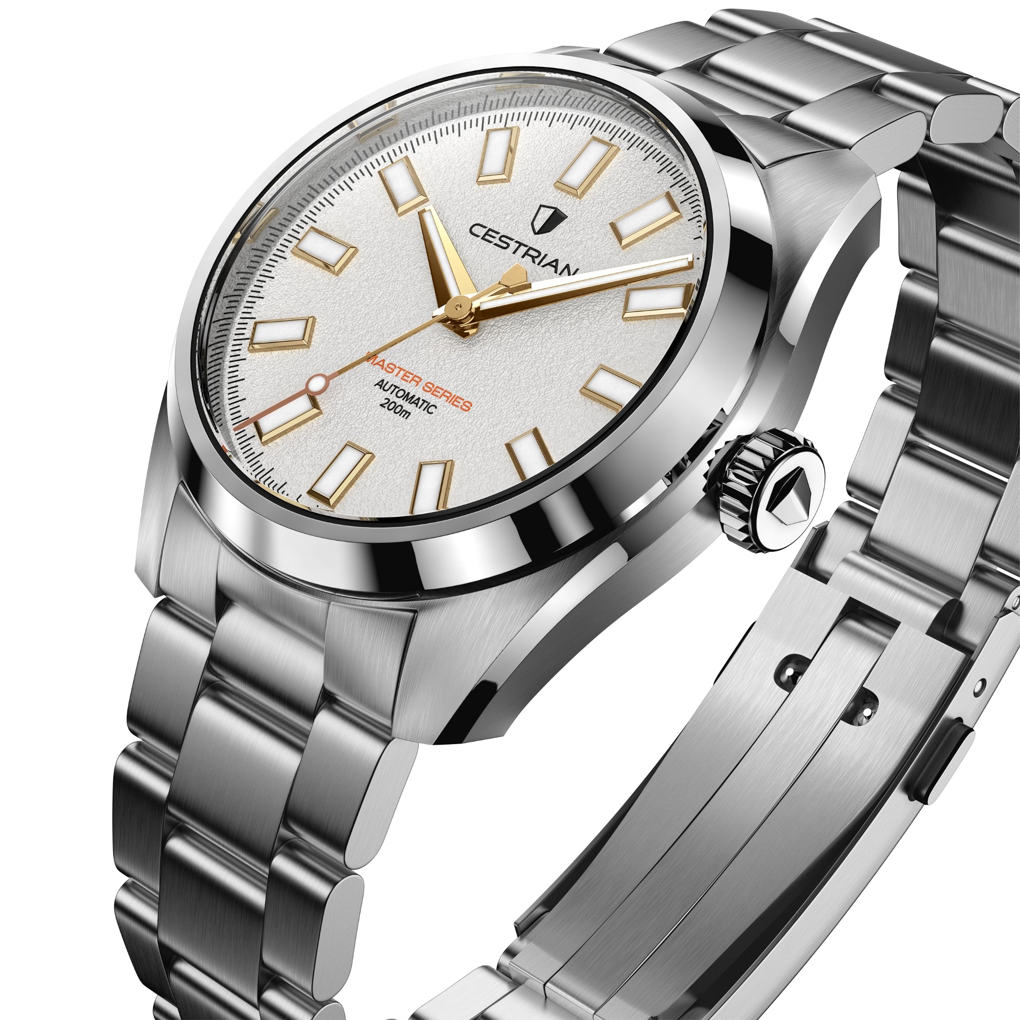 Cestrian Master Series V3 White Textured Dial Steel Bracelet Automatic Men's Watch CM-WG001