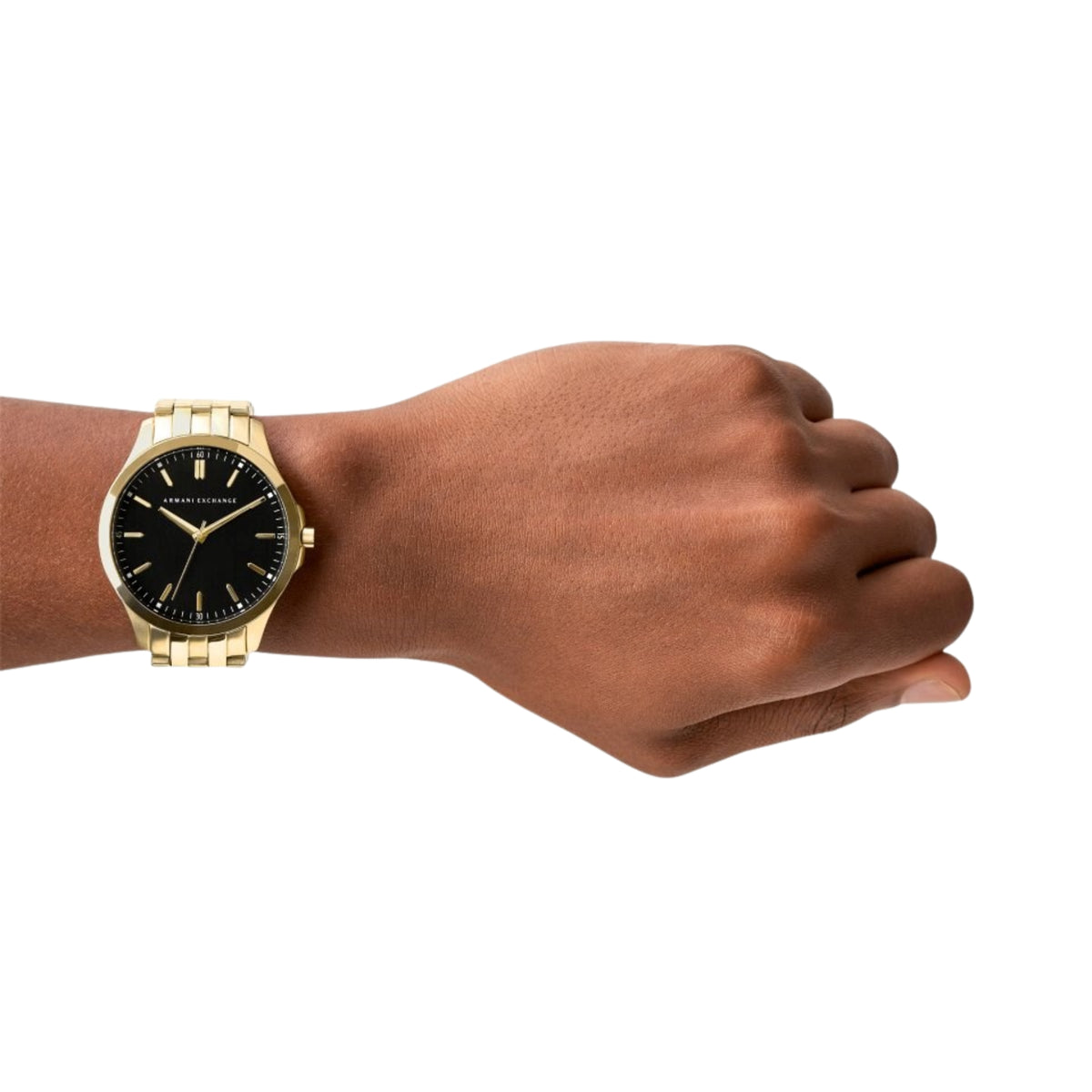 Armani Exchange Hampton AX2145 lifestyle shot featuring 46mm black dial mens quartz watch on wrist