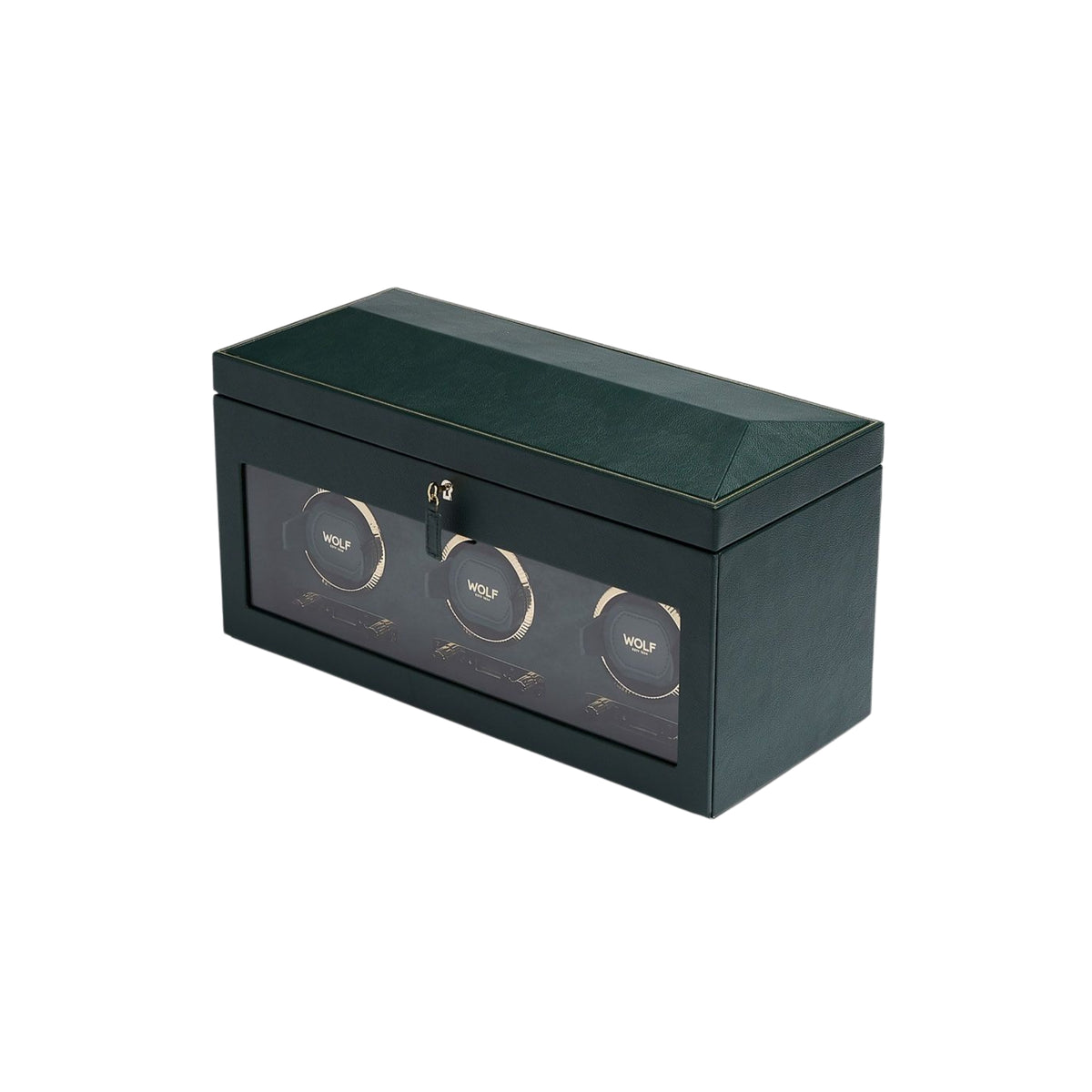 WOLF British Racing Green Triple Watch Winder with Storage 792341