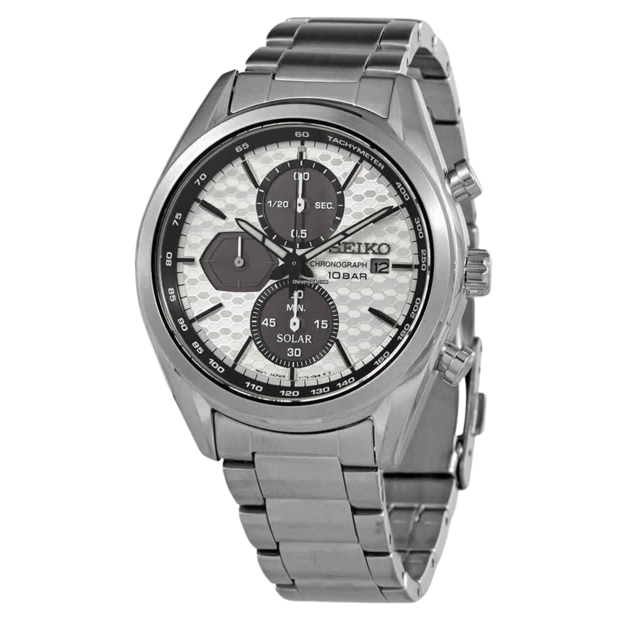 Seiko Conceptual Solar Quartz White/Silver Chronograph Dial Steel Bracelet Men’s Watch SSC769P1