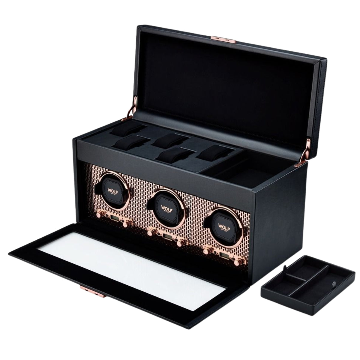 WOLF Axis Copper Triple Watch Winder with Storage 469416