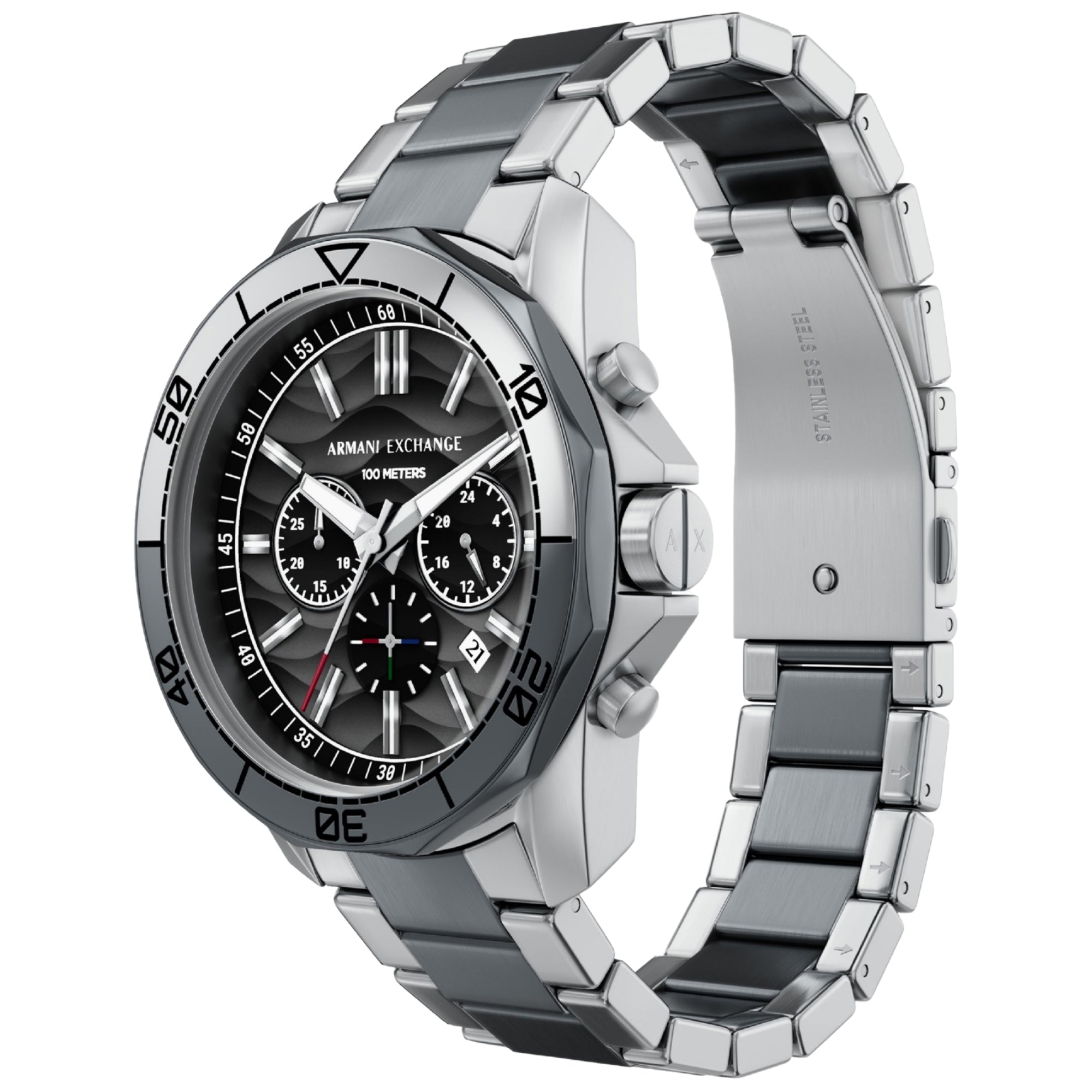 Armani Exchange Spencer 44mm Chronograph Black Dial Steel Mens Quartz Watch AX1973