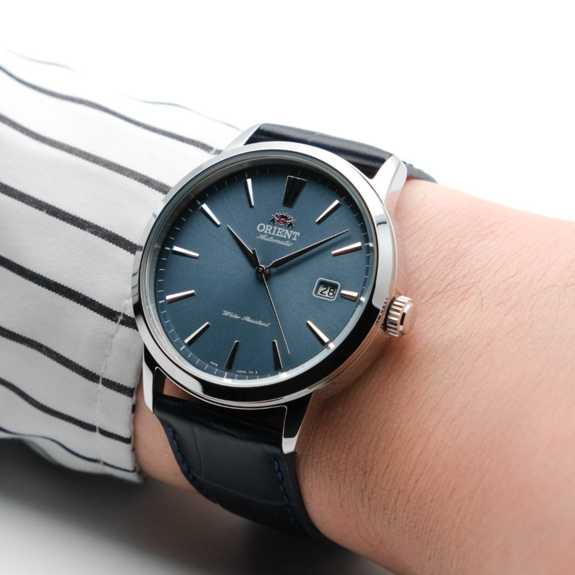 Orient Contemporary 42mm AC0F European Exclusive Blue Dial Leather Mens Automatic Watch RA-AC0F14L30B