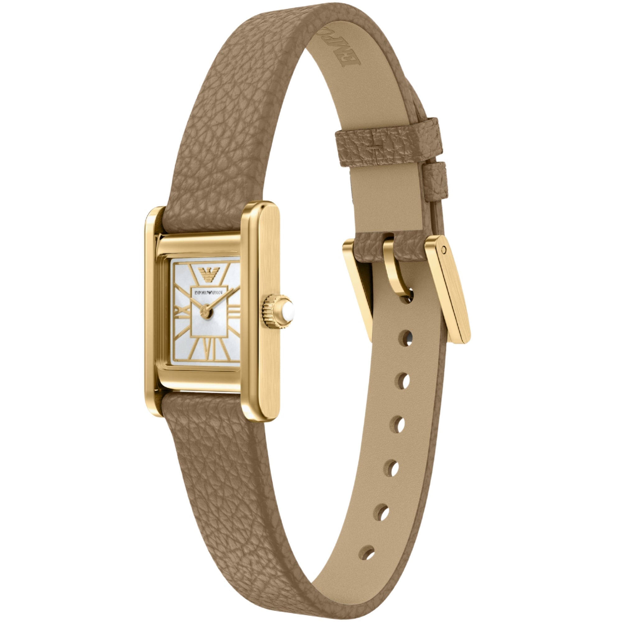 Emporio Armani Genni 26mm White Mother of Pearl Dial Leather Ladies Quartz Watch AR11765