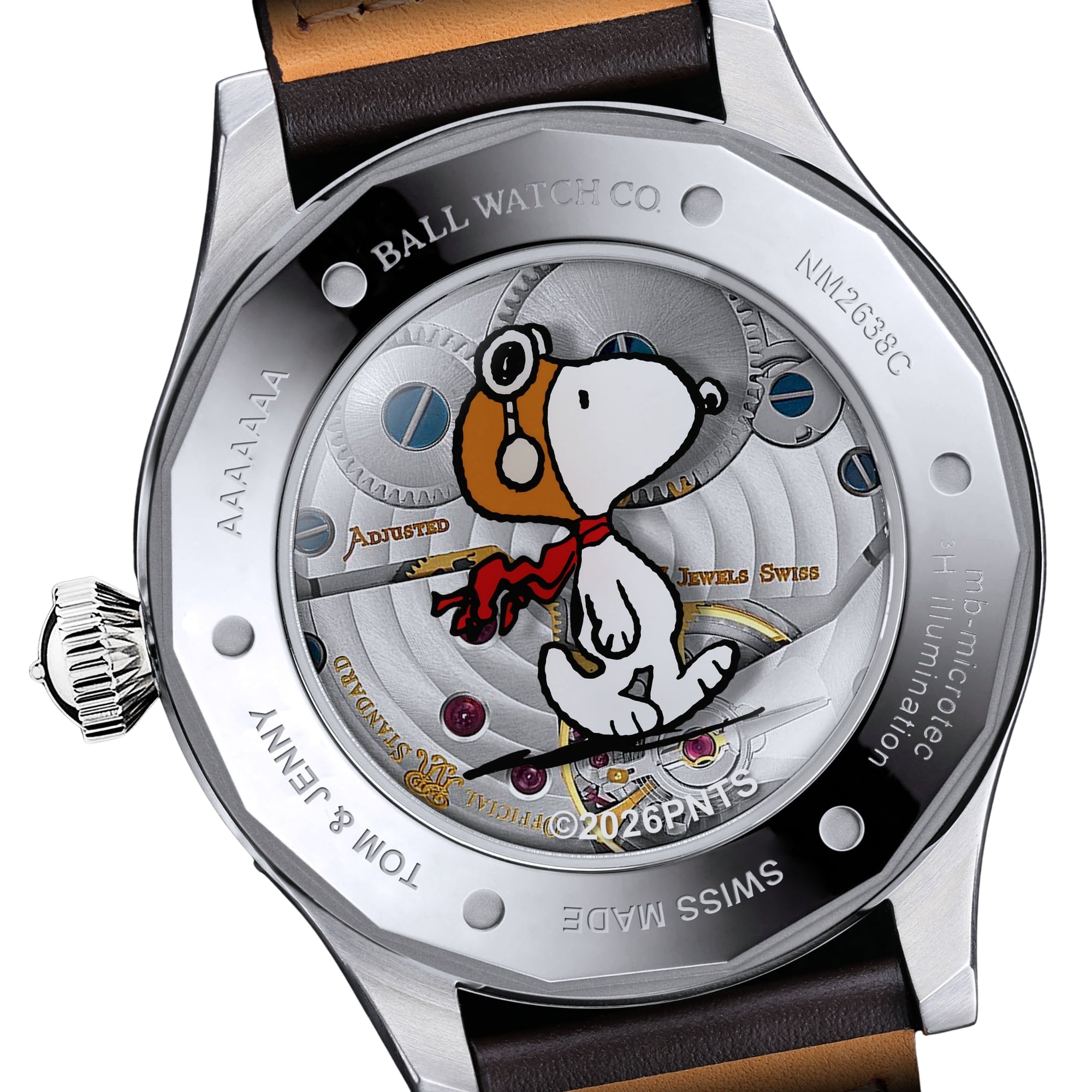 BALL Engineer Master II 46mm Snoopy Flying Ace Limited Edition Black Dial Leather Mens Manual-Wind Watch NM2638C-L2J-BK