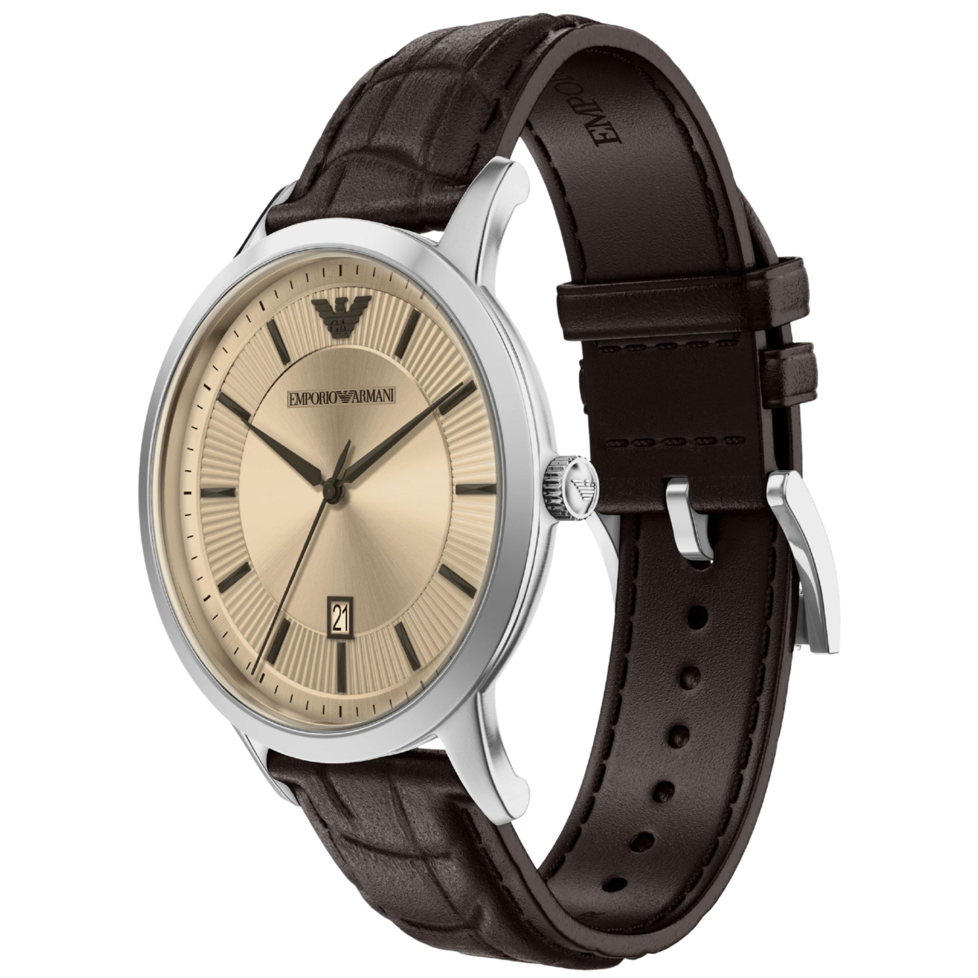 Emporio Armani Renato 43mm Champagne Dial Leather Mens Quartz Watch AR11783