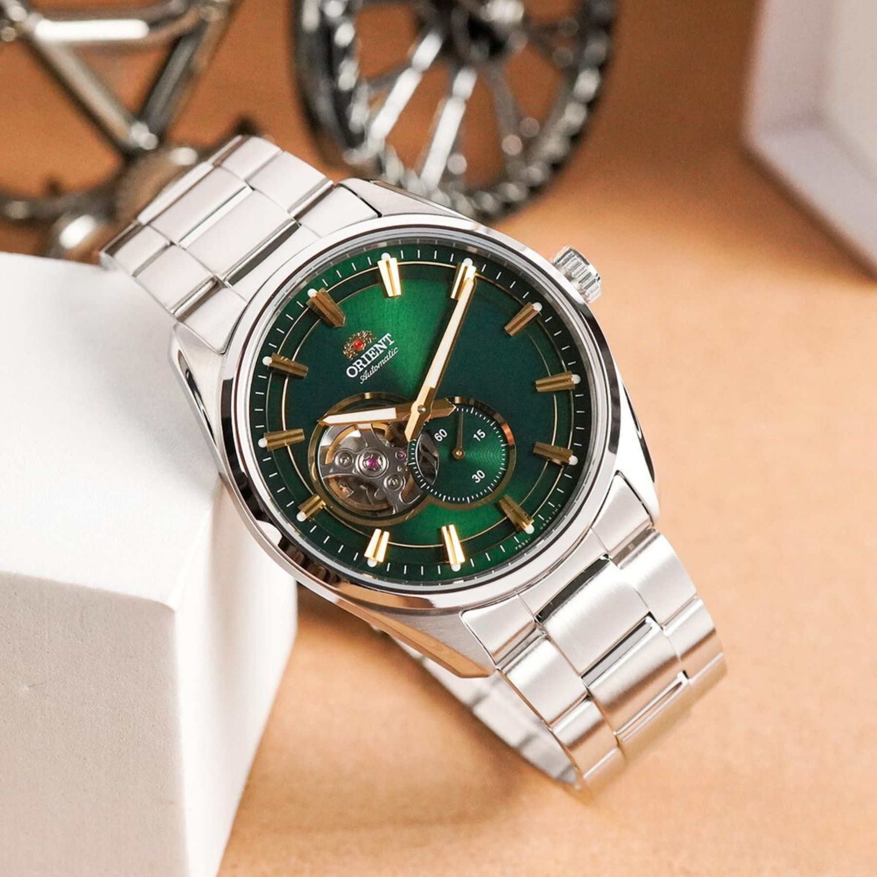 Orient Semi Skeleton Contemporary Green Dial Men’s Watch RA-AR0008E30B