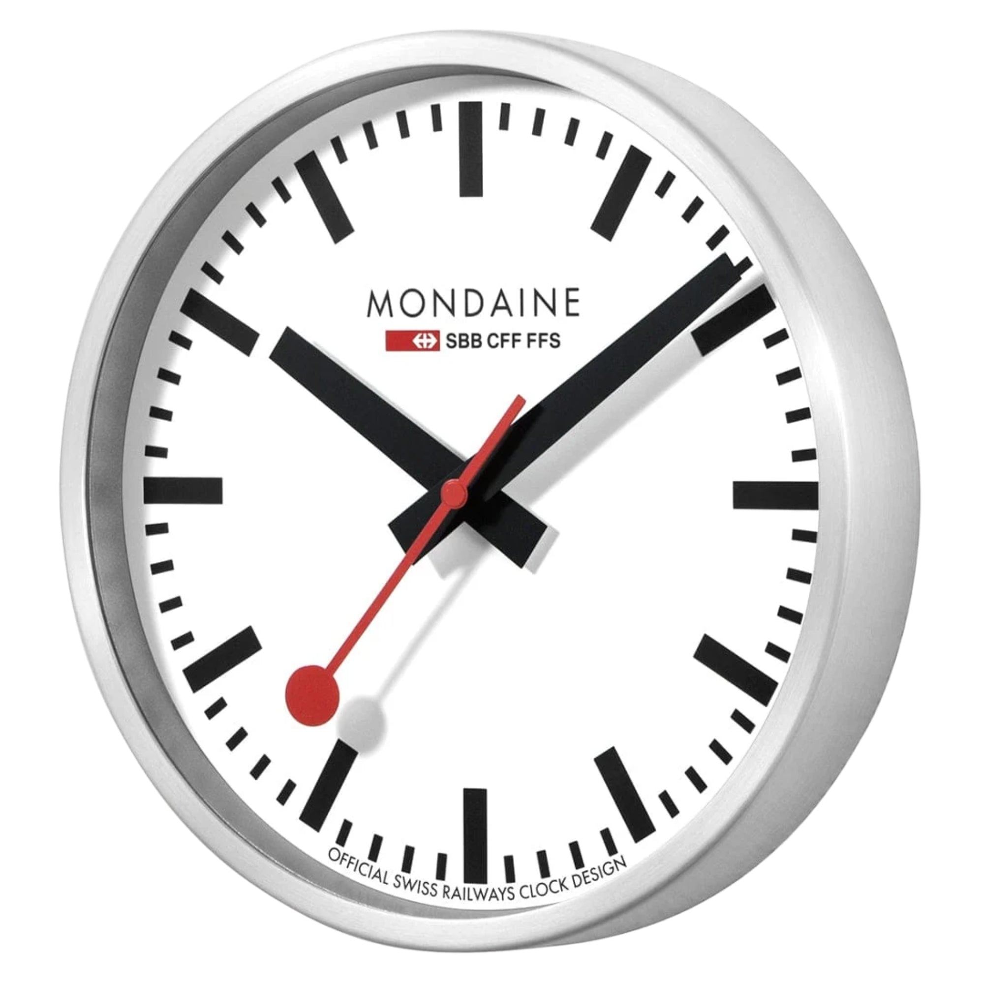Mondaine Schweizer Eisenbahnen 250mm Aluminium Gebürstetes Gehäuse Wanduhr A990.CLOCK.16SBB
