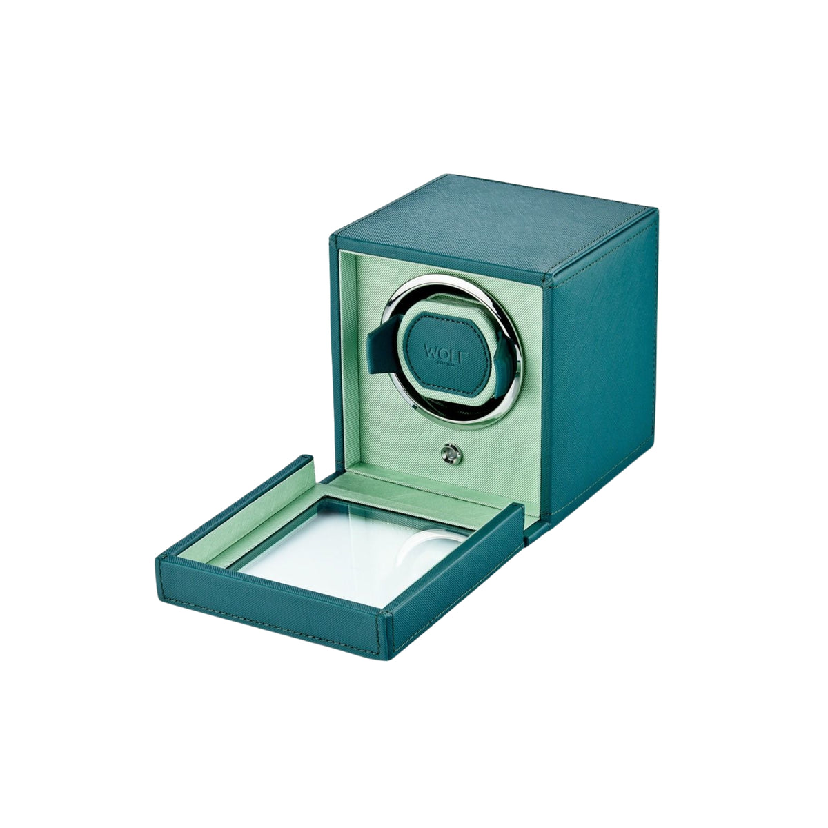 WOLF Cub Seltzer Teal Single Watch Winder with Cover 461140