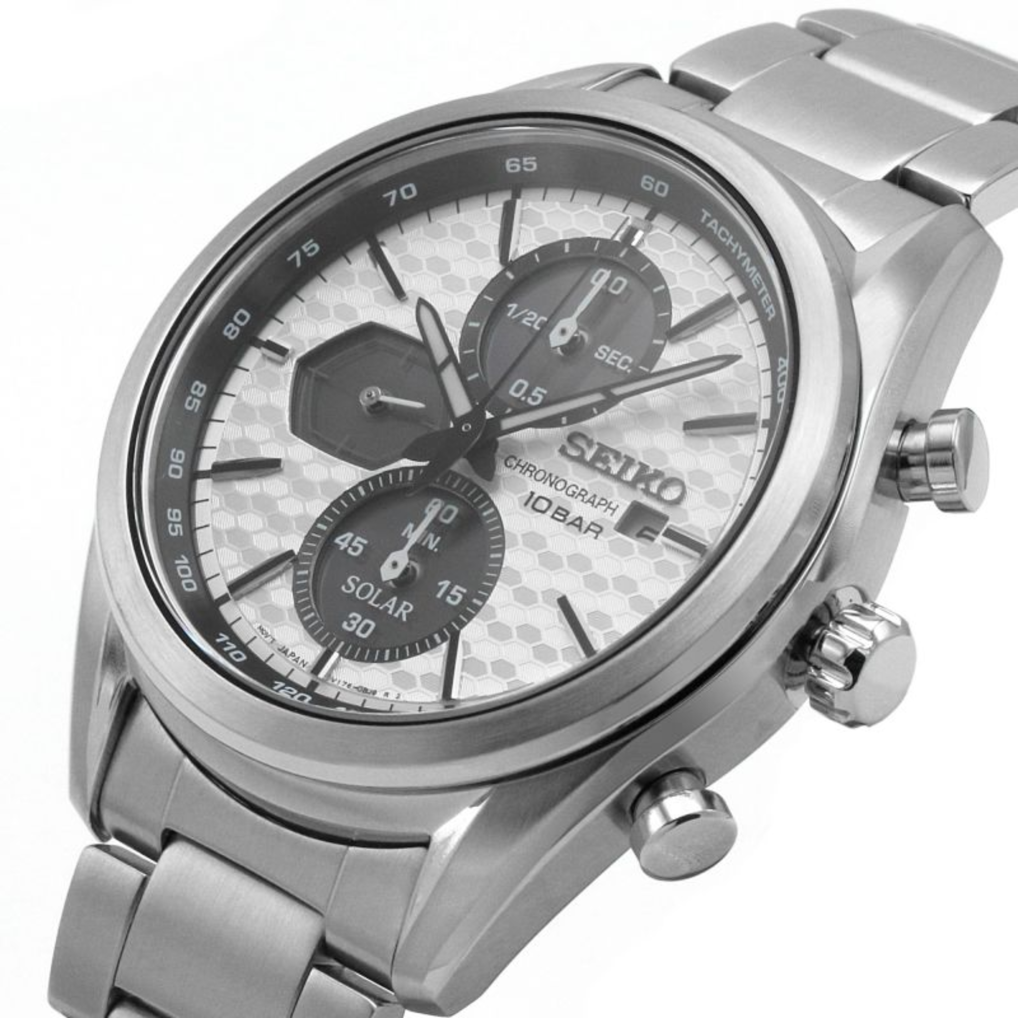 Seiko Conceptual Solar Quartz White/Silver Chronograph Dial Steel Bracelet Men’s Watch SSC769P1