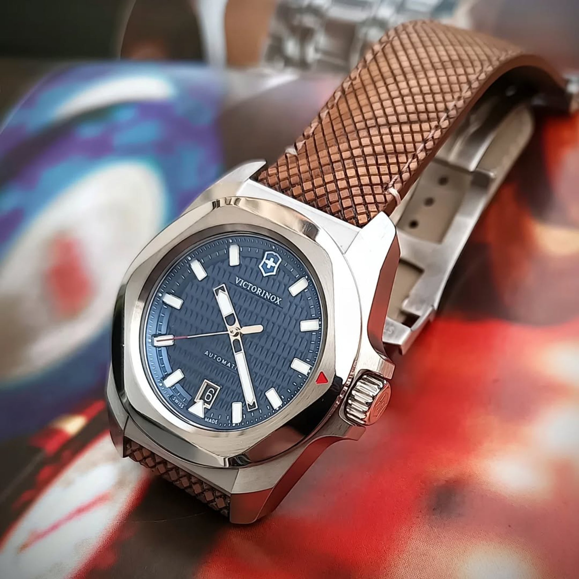 Victorinox I.N.O.X. 41mm Automatic blue dial wood strap watch 242018.1