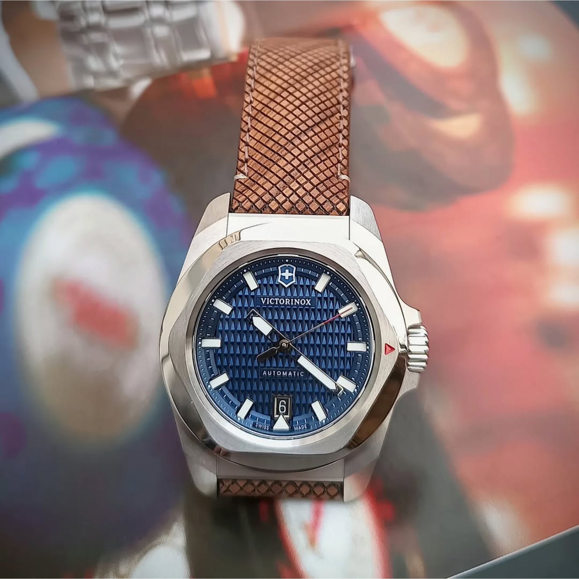 Victorinox I.N.O.X. Automatic Blue Dial Rubber and Wood Strap Men's Watch 242018.1