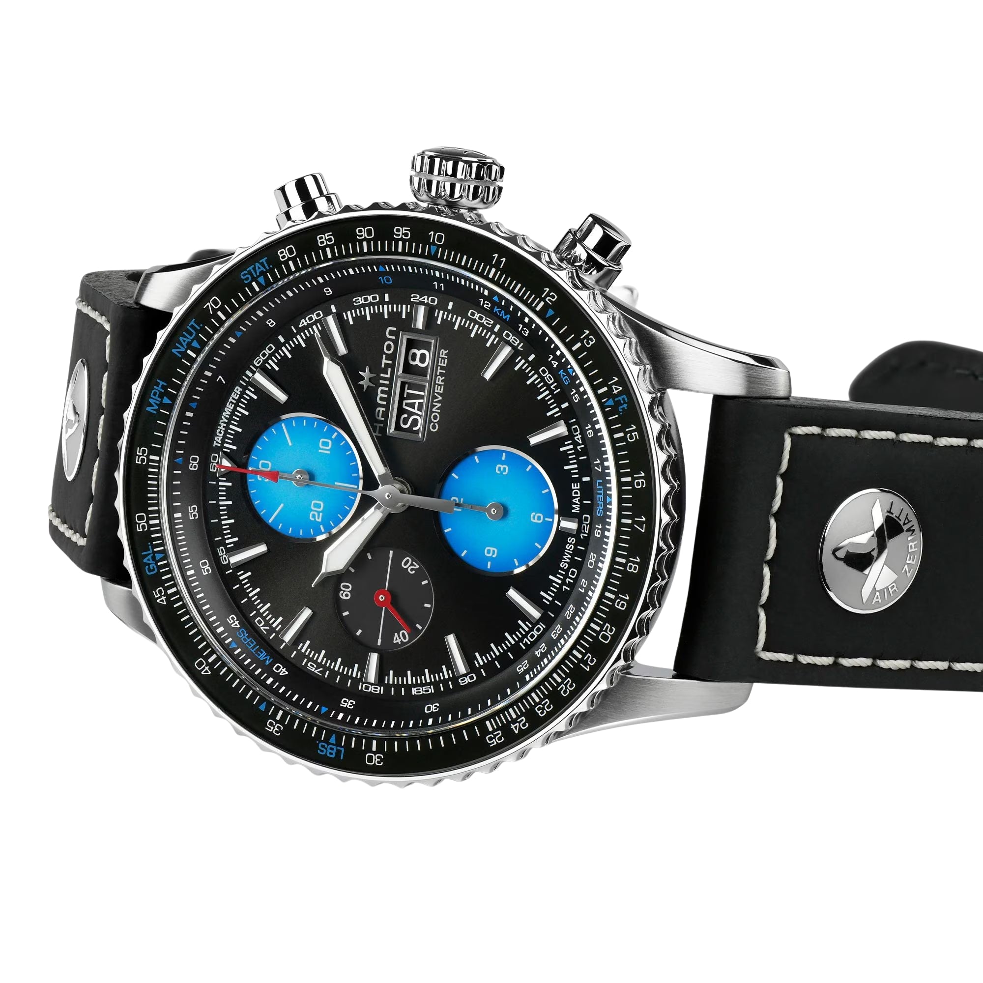 Hamilton Khaki Aviation 44mm Converter Air Zermatt Limited Edition Black Dial Leather Mens Automatic Watch H76706730