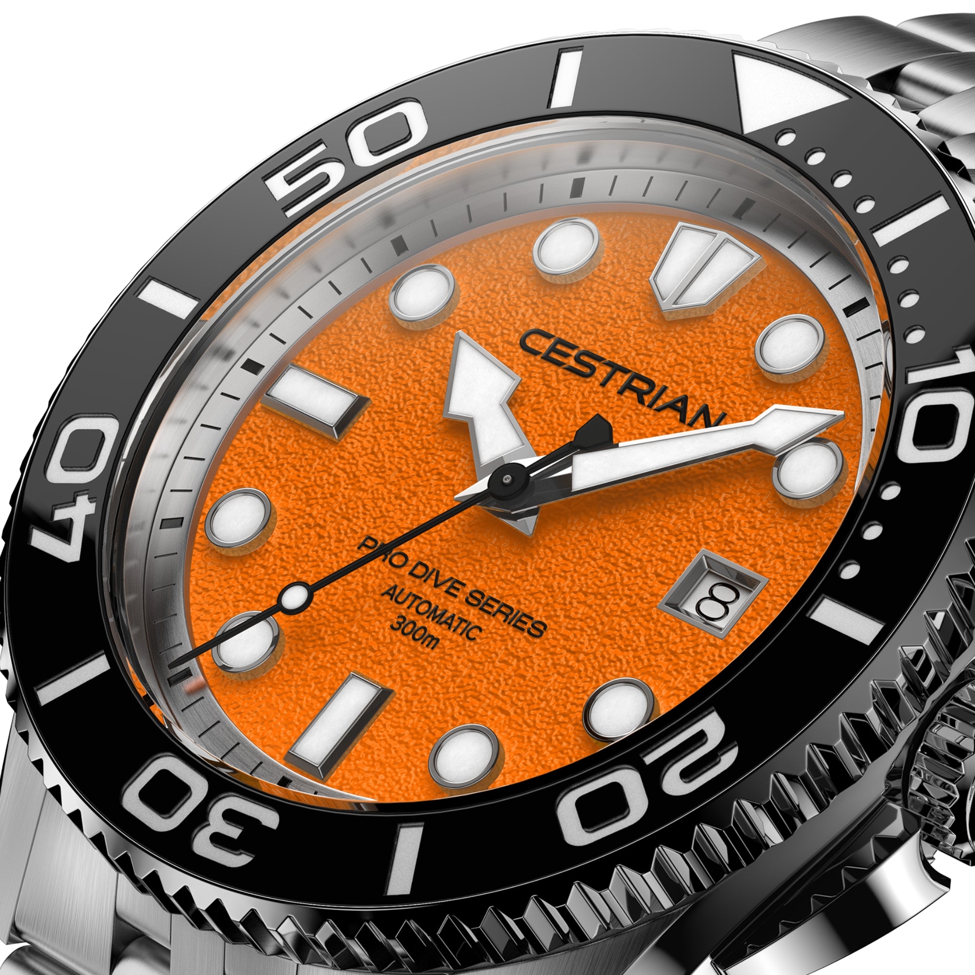 Cestrian Pro Dive Series Orange Dial Steel Bracelet Automatic 300m Men's Watch CP-ORB001