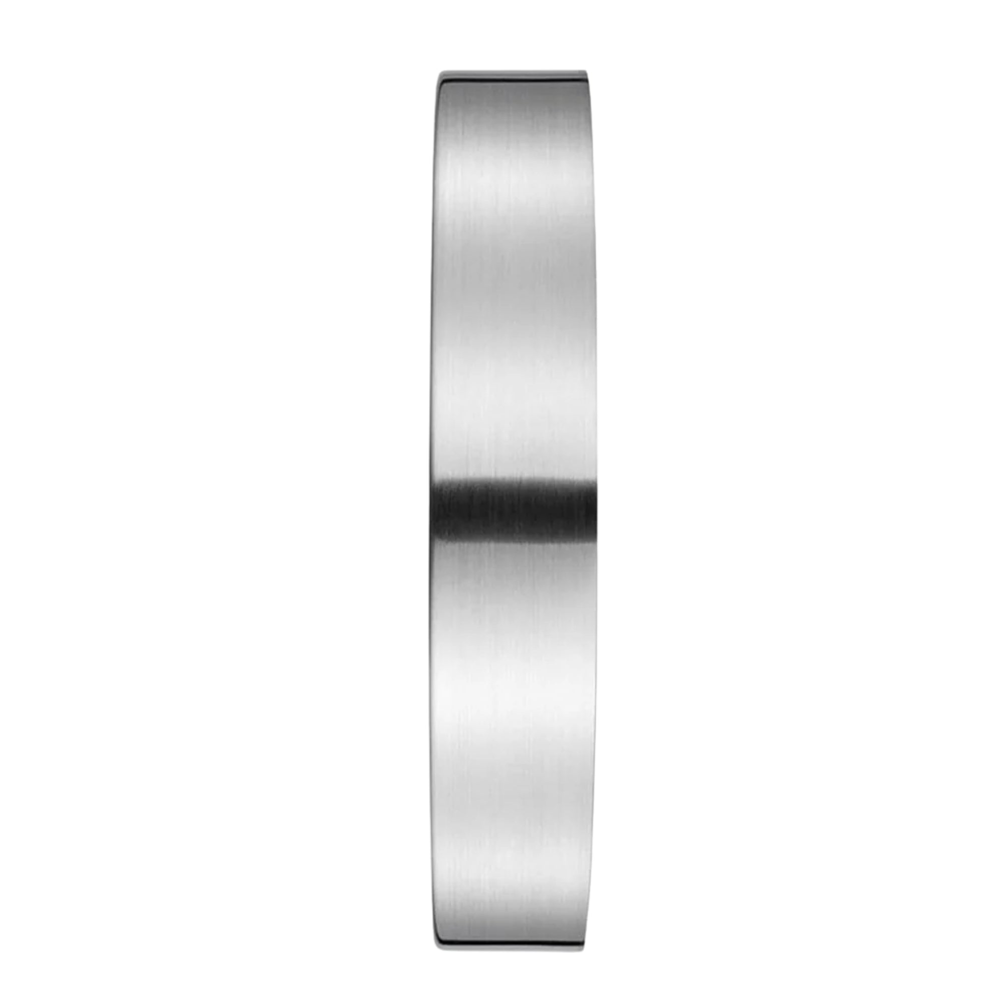 Side profile showing the brushed aluminium bezel thickness of the Mondaine clock