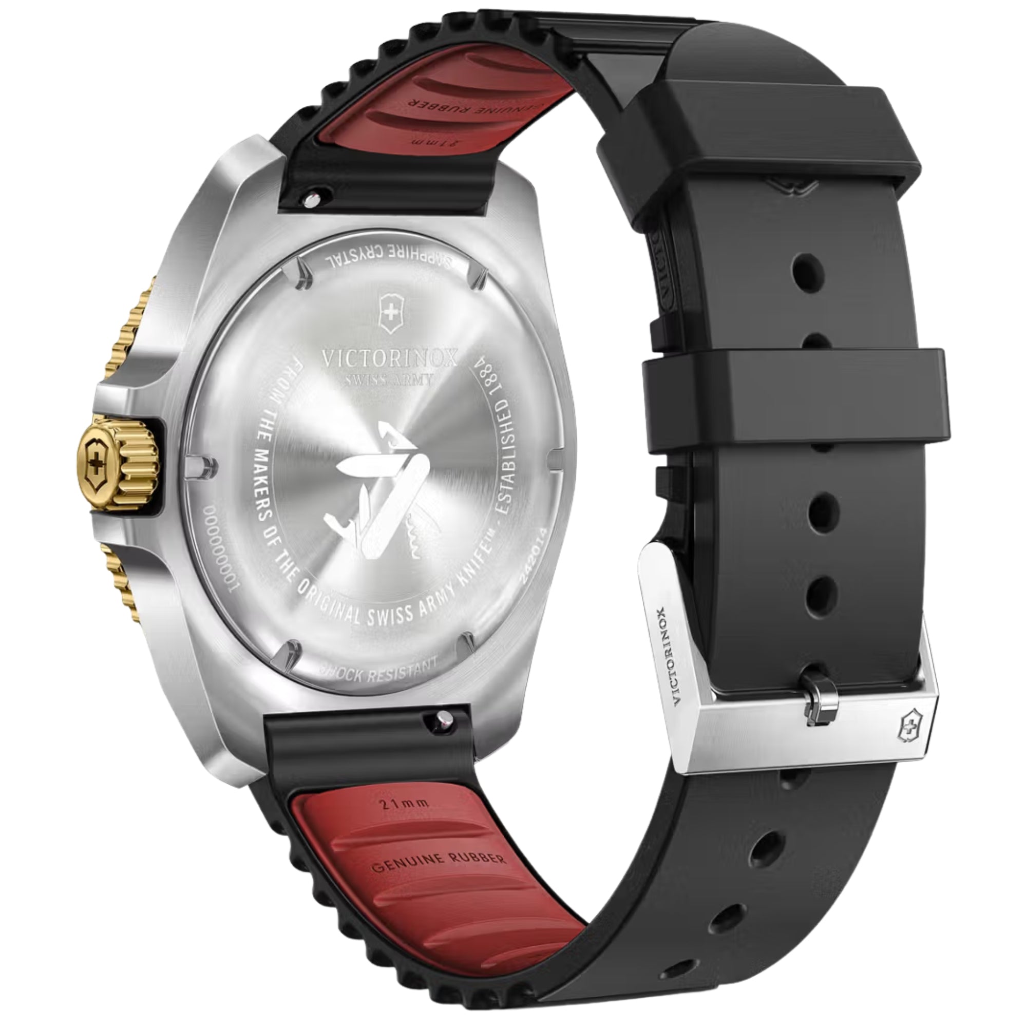 Victorinox 242014 black rubber strap and pin buckle detail