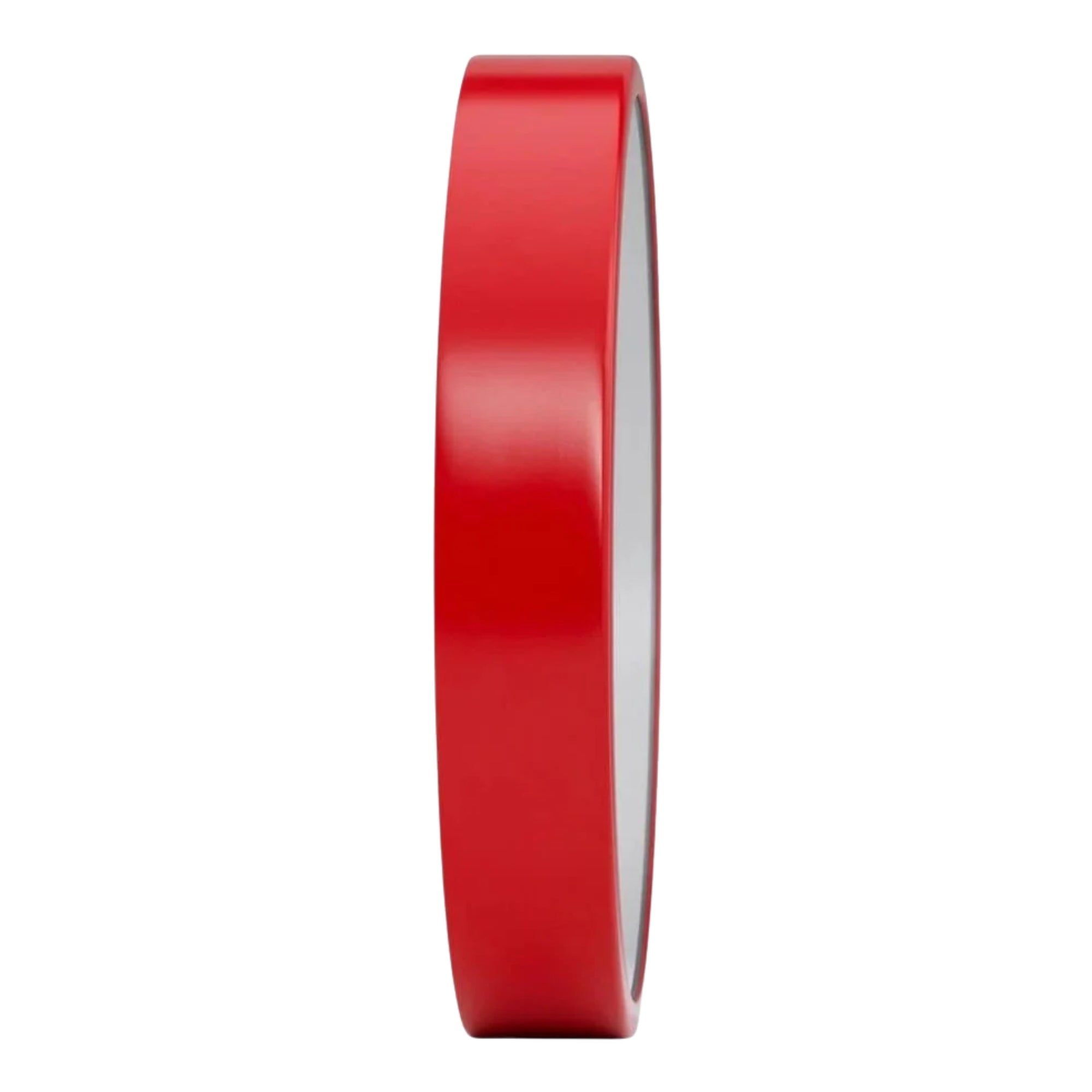 Side profile showing the depth of the red Mondaine wall clock A990.CLOCK.11SBC