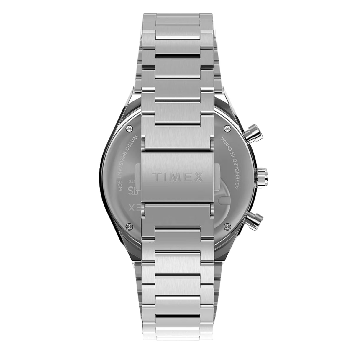 Timex Peanuts TW2Y45300 back perspective view featuring steel bracelet and branded fold-over clasp