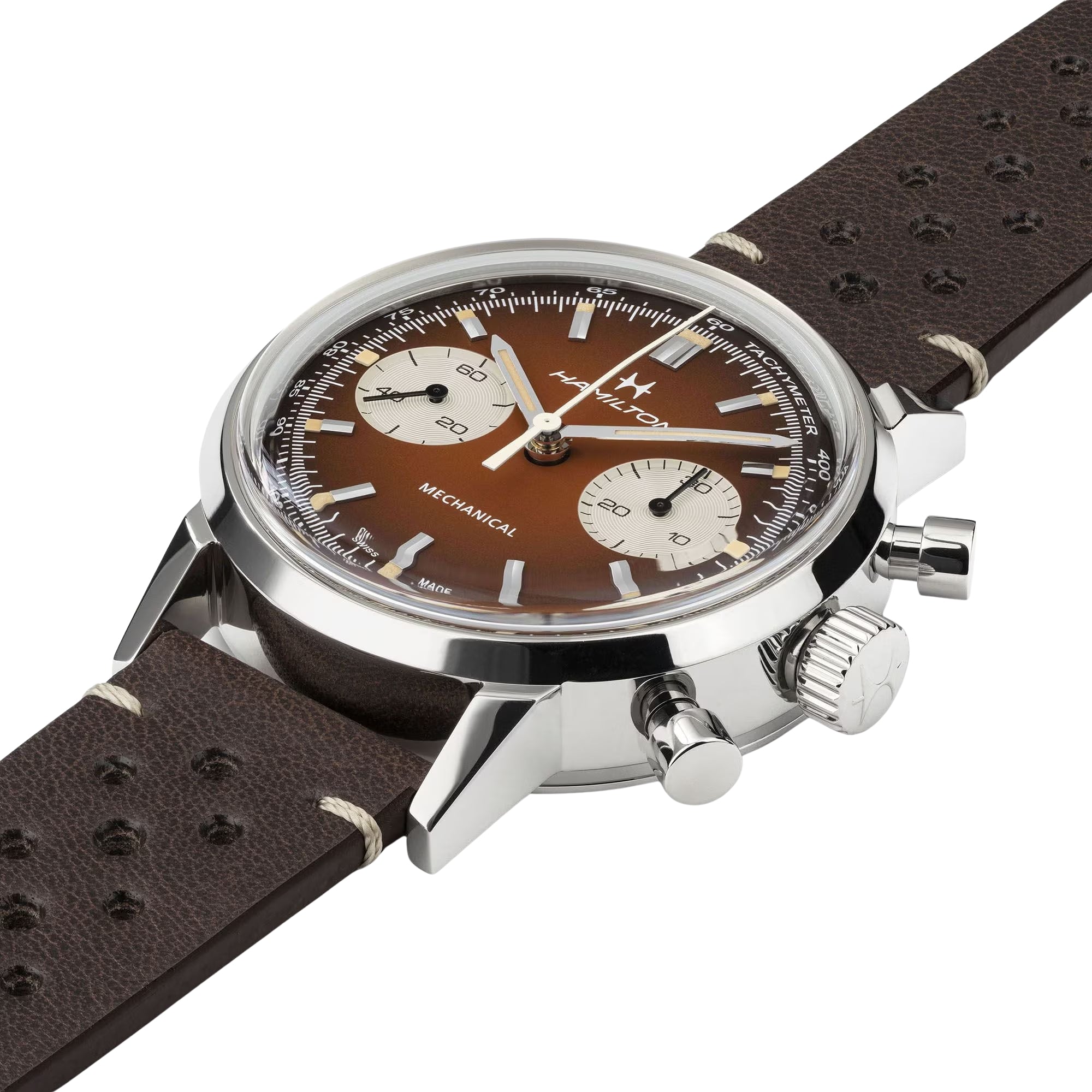 Hamilton American Classic 40mm Chronograph Brown Dial Leather Mens Mechanical Watch H38429591