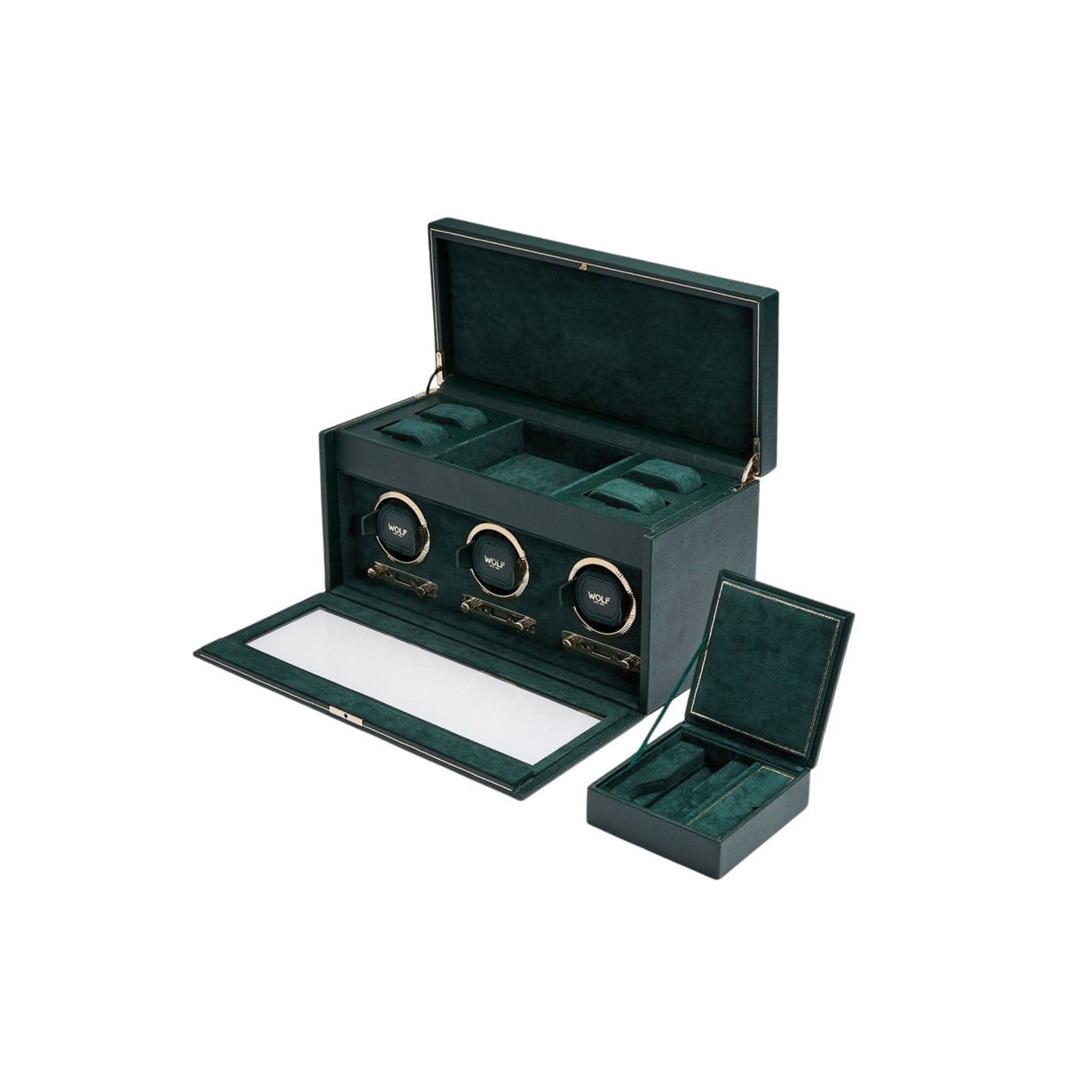 WOLF British Racing Green Triple Watch Winder with Storage 792341