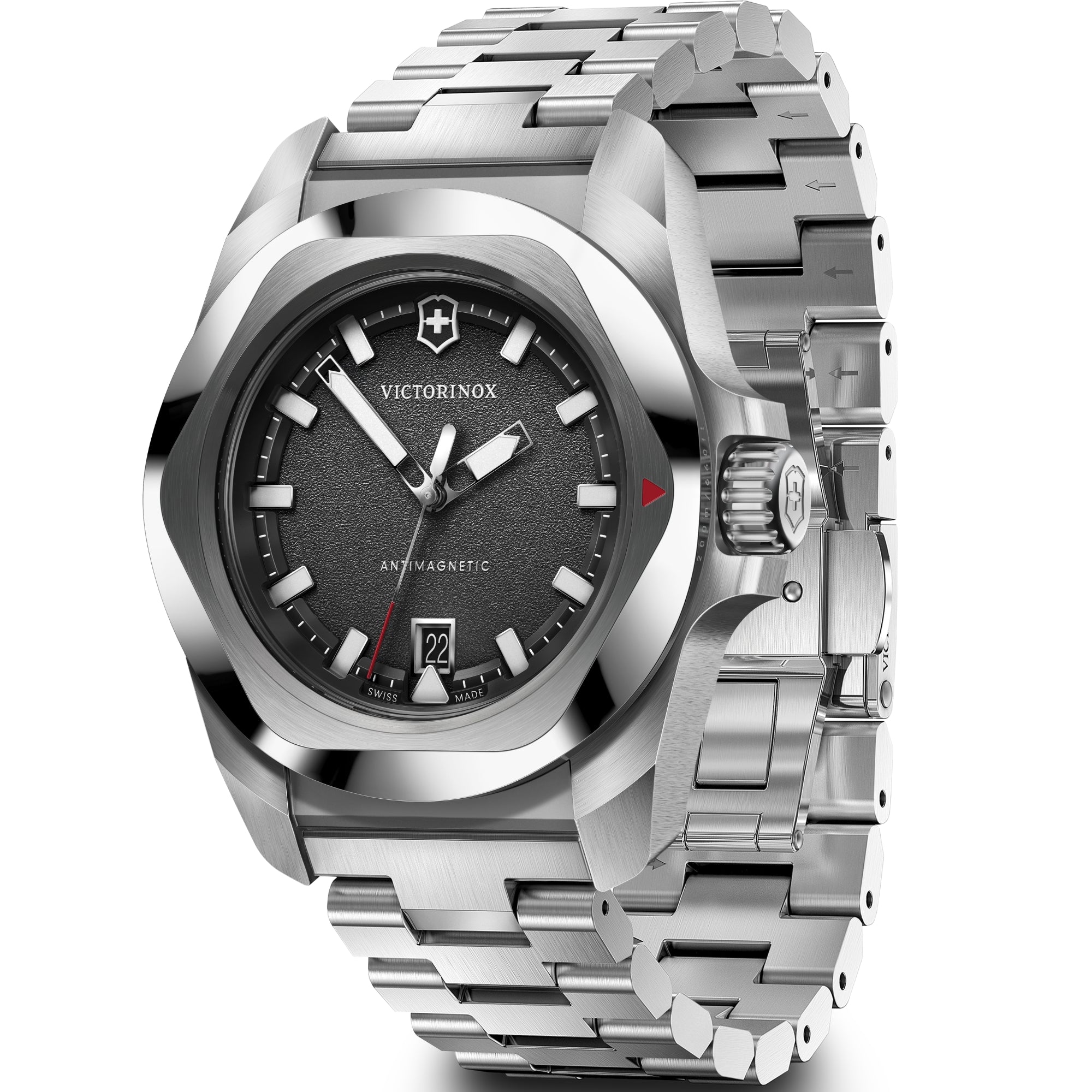 Victorinox I.N.O.X. 41mm Quartz black dial steel bracelet watch 242030