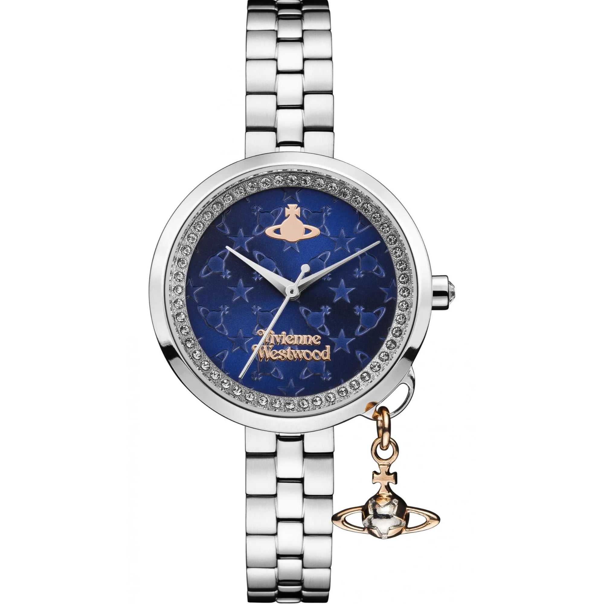 Vivienne Westwood Bow II Charm Stainless Steel Blue Dial Ladies’ Watch - WatchNation