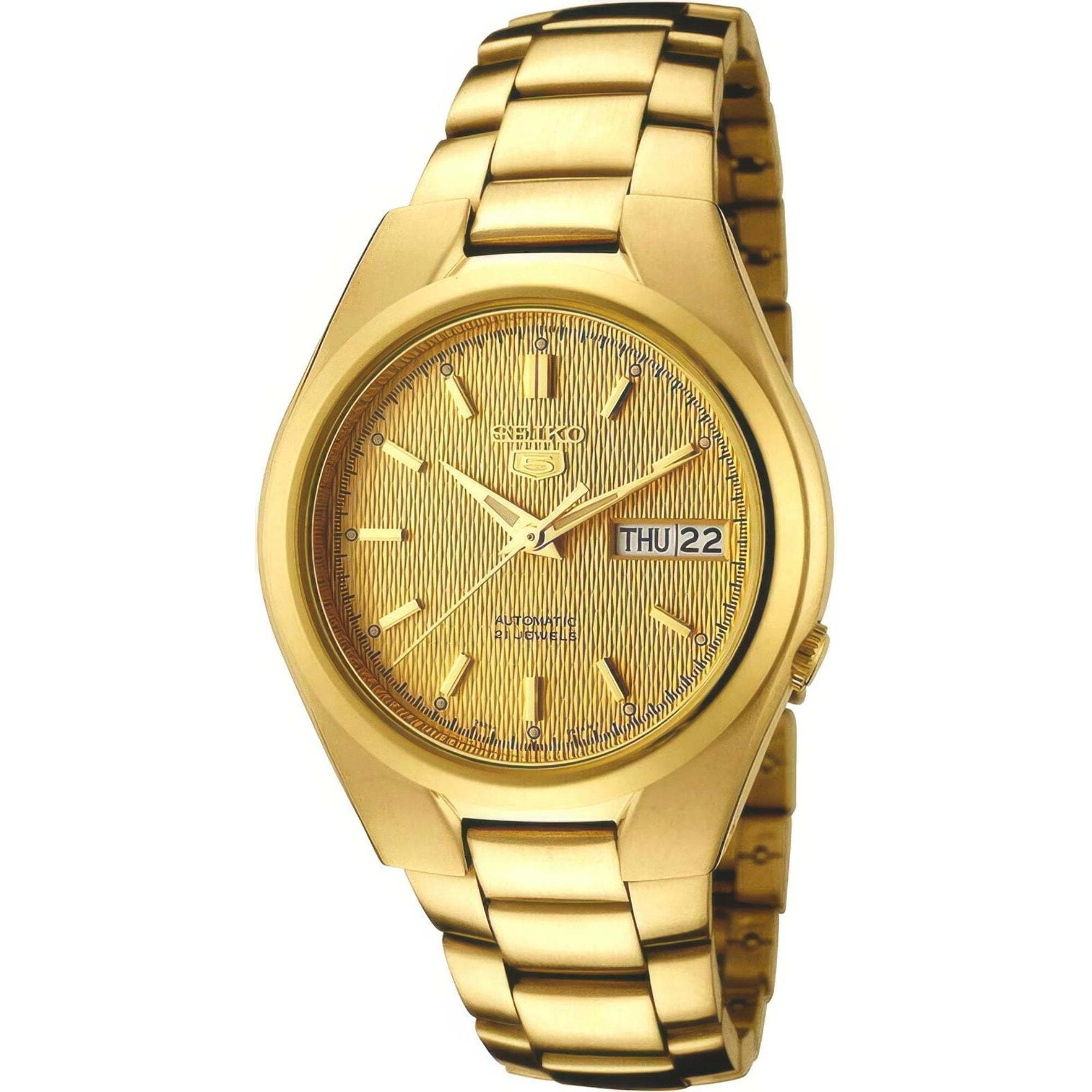 Seiko 5 Automatic Self Wind Gold Dial Gold PVD Steel Bracelet Men's Watch SNK610K1