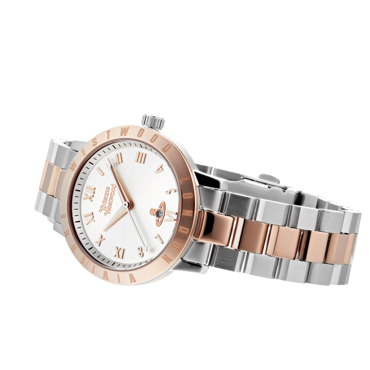 Vivienne Westwood Bloomsbury Quarz Silbernes Zifferblatt Zweifarbig Roségold Silber Damen Uhr VV152RSSL