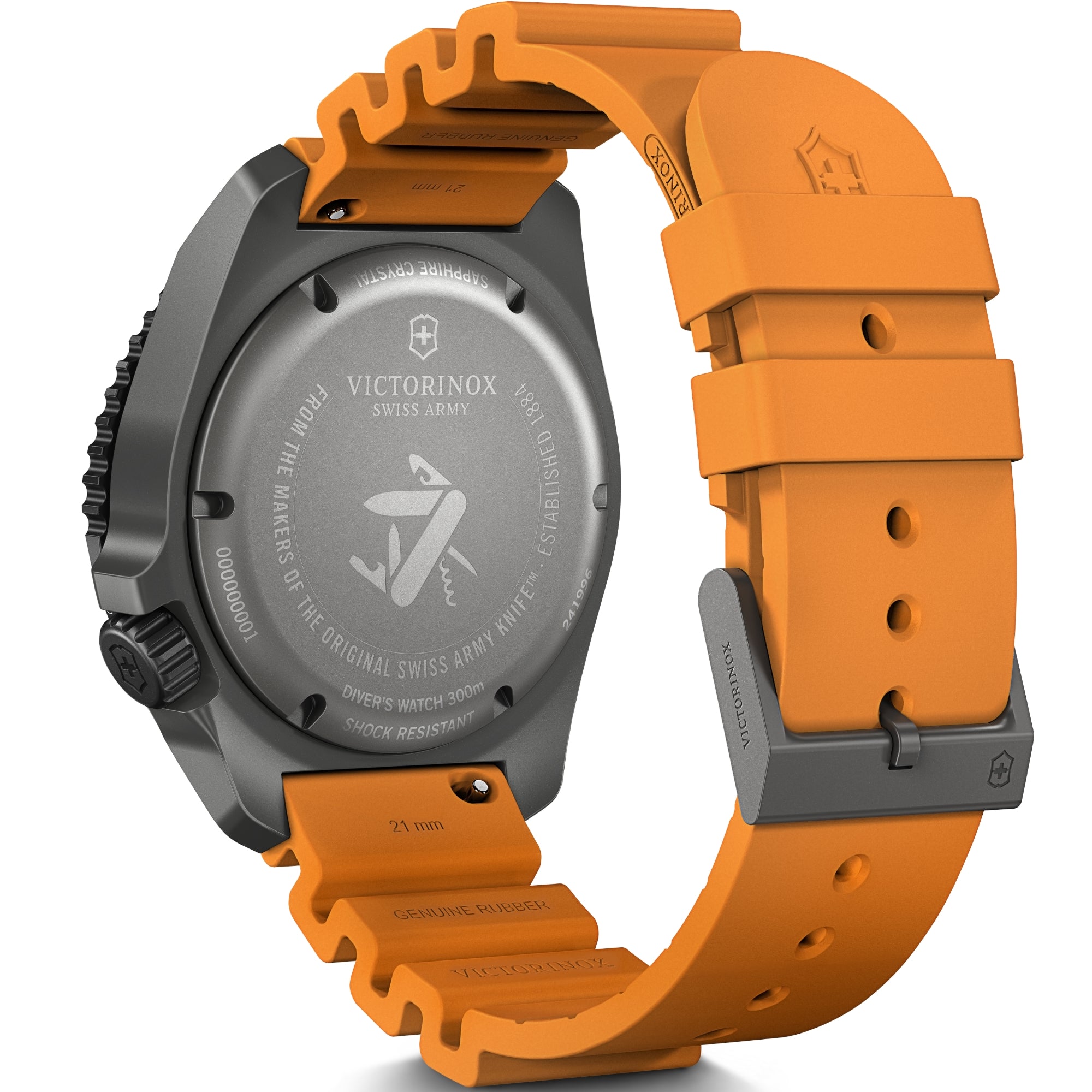 Victorinox 241996 orange rubber strap and pin buckle detail