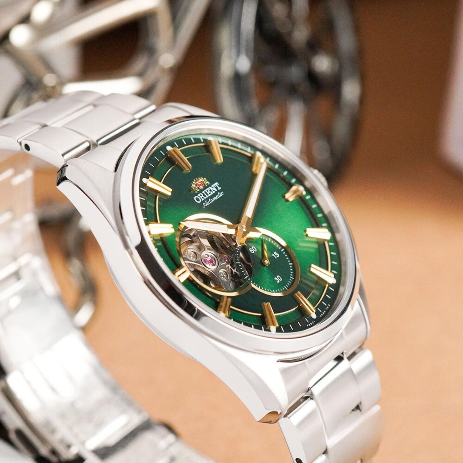 Orient Semi Skeleton Contemporary Green Dial Men’s Watch RA-AR0008E30B