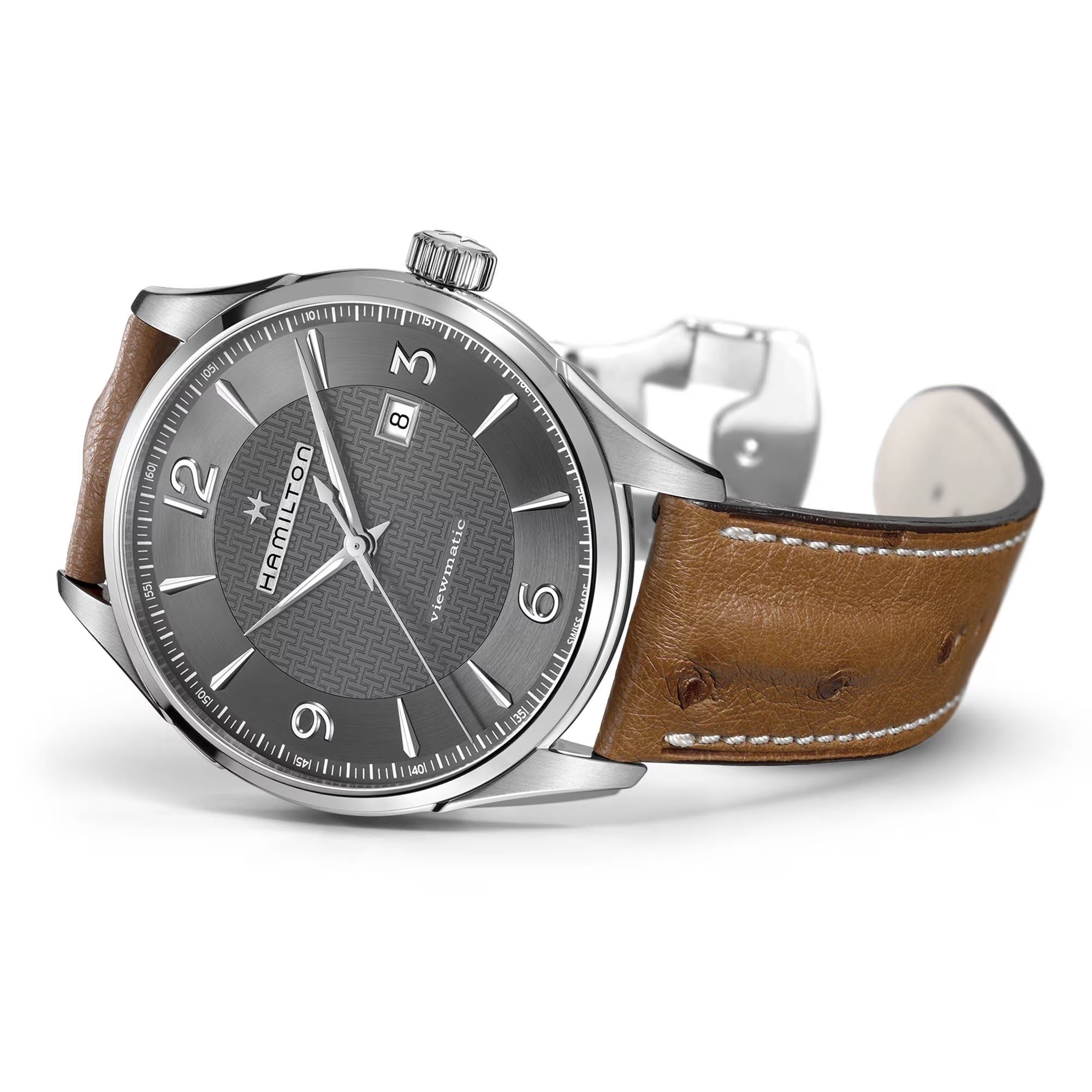 Hamilton Jazzmaster 44mm Graues Zifferblatt Leder Herren Automatik Uhr H32755851