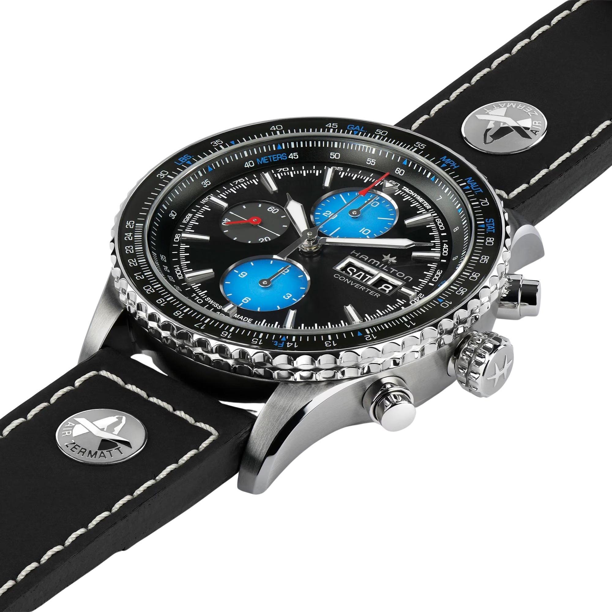 Hamilton Khaki Aviation 44mm Converter Air Zermatt Limited Edition Black Dial Leather Mens Automatic Watch H76706730