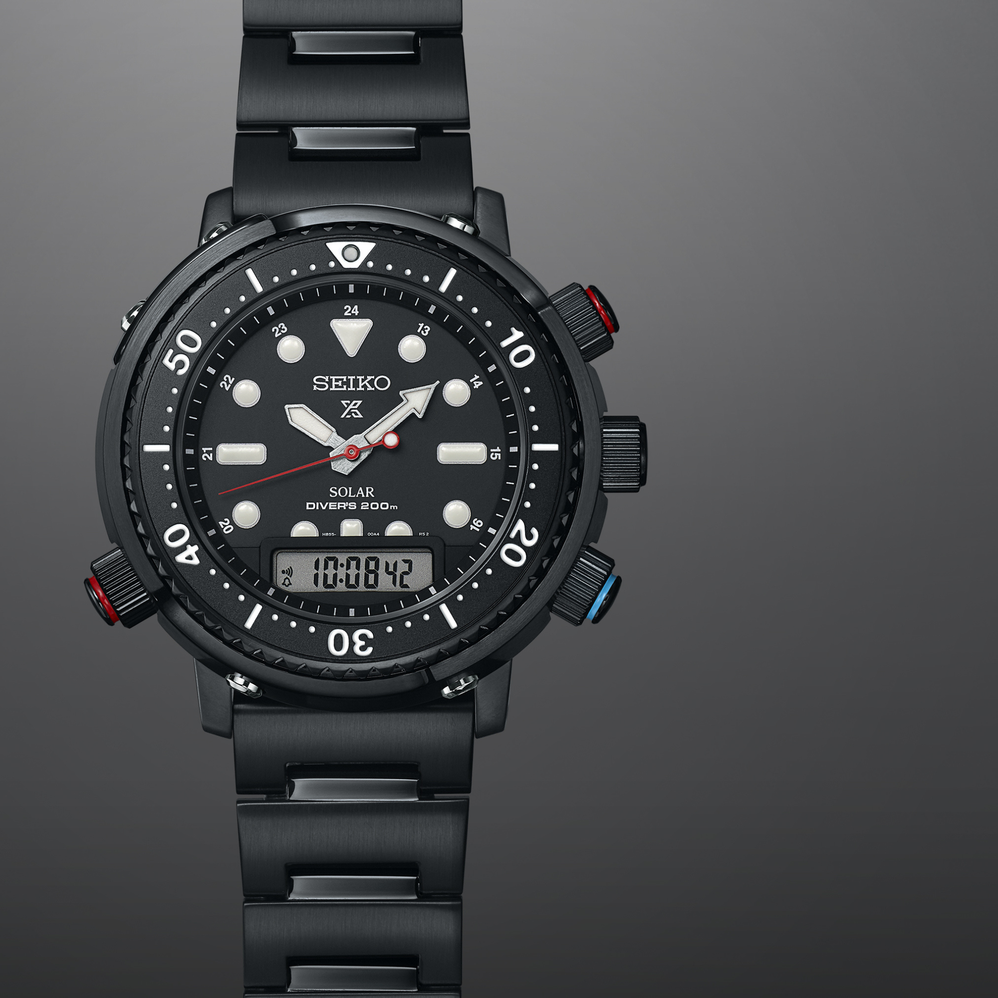 Seiko Prospex Solar Arnie Hybrid Divers 40th Anniversary Automatic Black Dial Black Steel Bracelet SNJ037P1