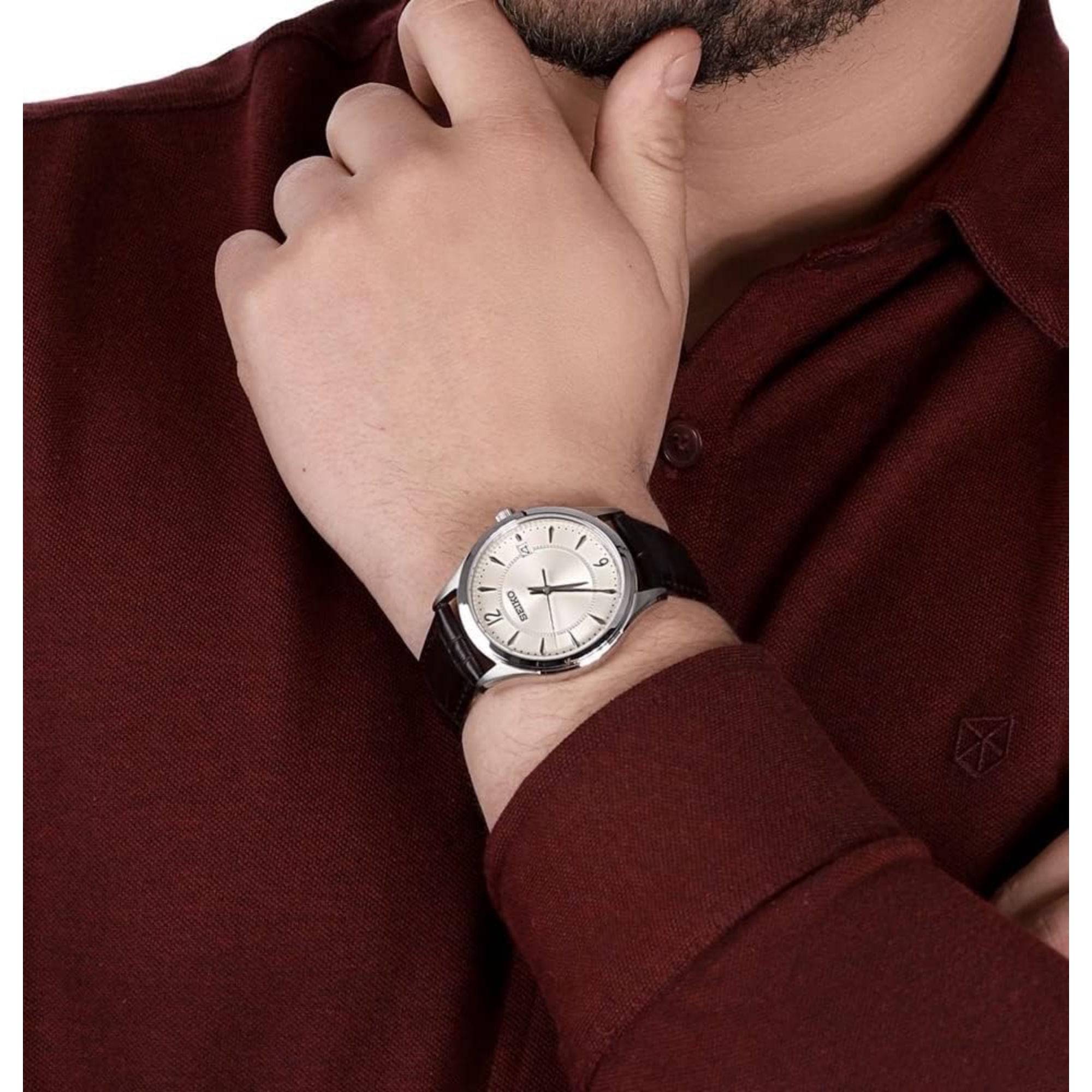 Seiko Conceptual Quartz Ivory Dial Brown Leather Strap Men's Watch SUR421P1