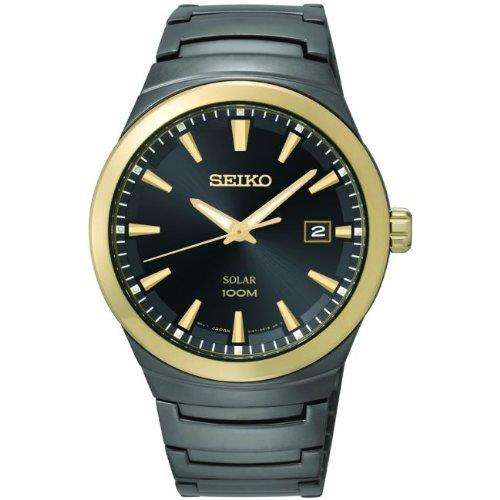 Seiko Solar Black Gold Blue Dial Men's Watch SNE252P1 - WatchNation