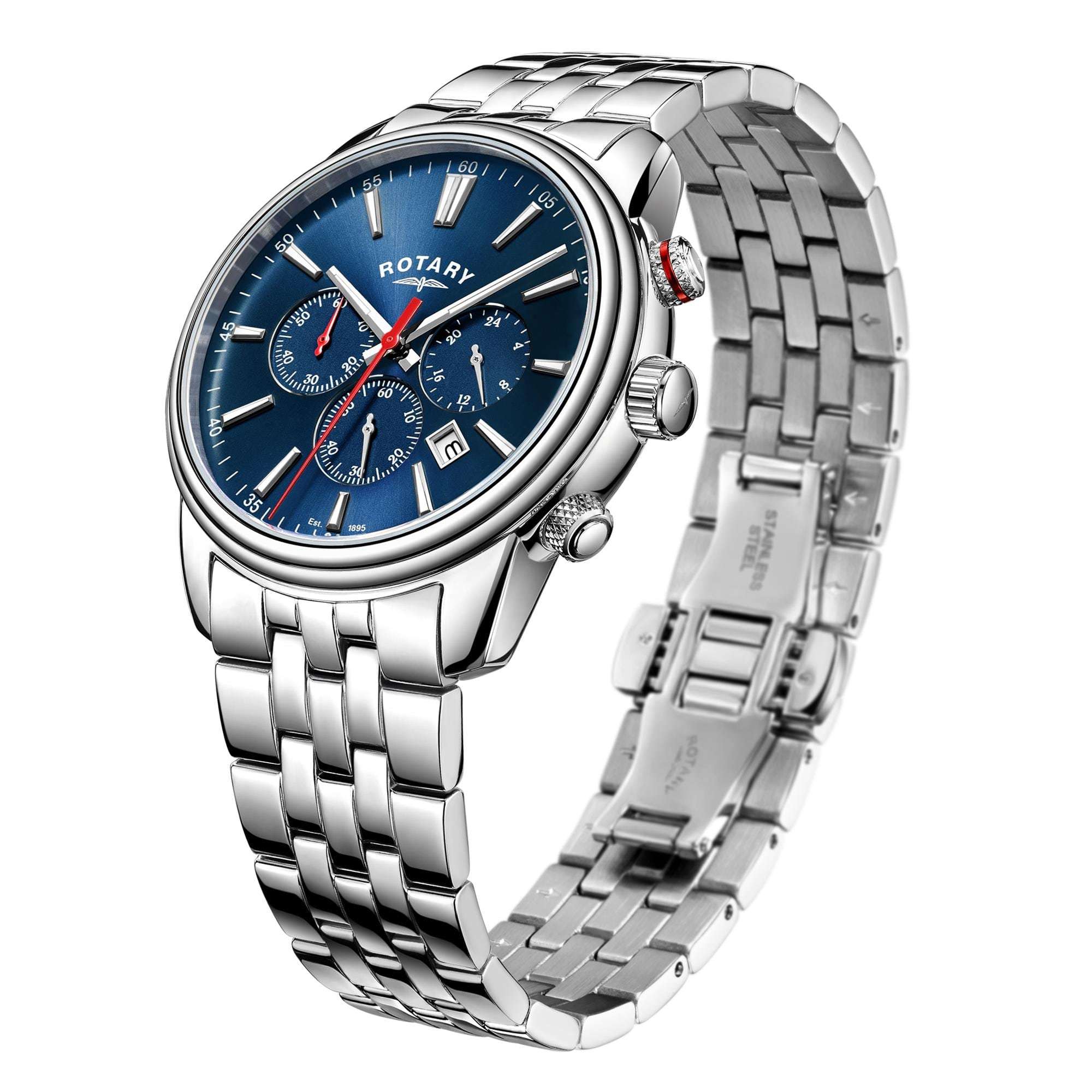 Rotary Monaco Stainless Steel Blue Men’s Chronograph Watch - WatchNation