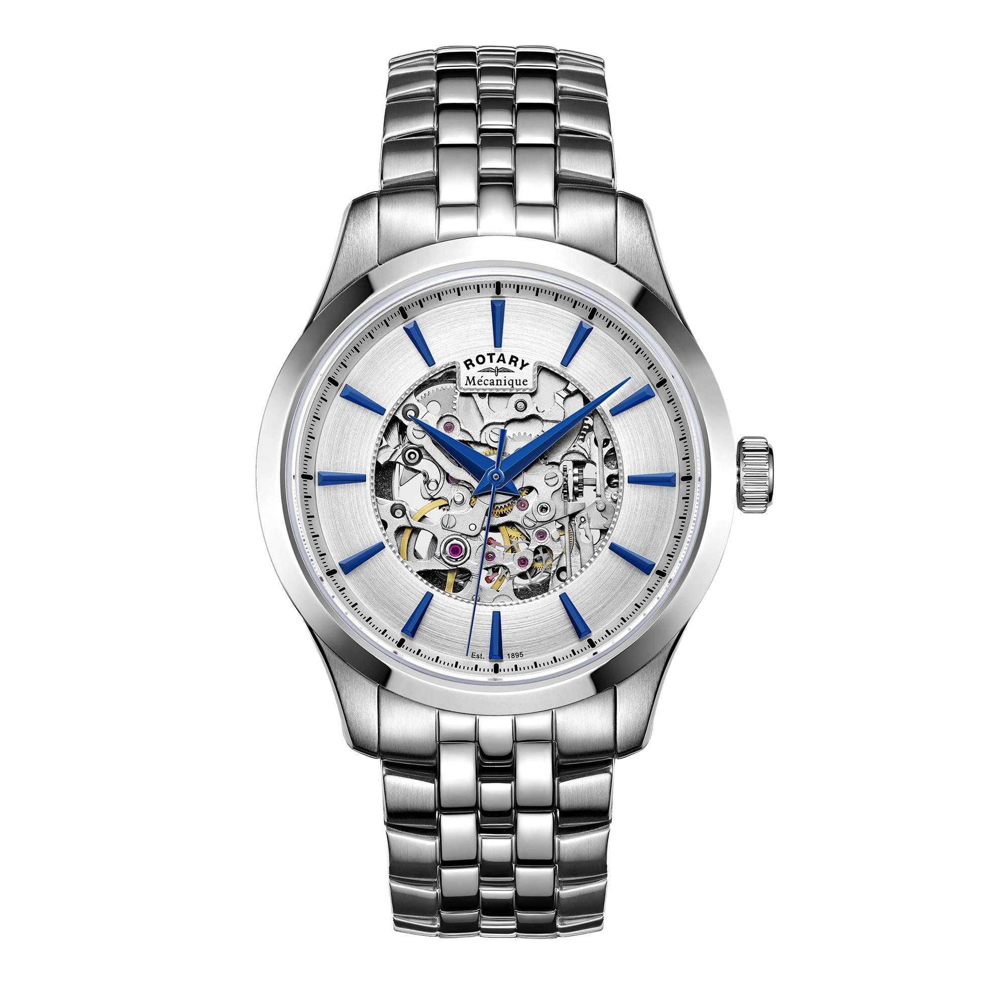 Rotary Skeleton Stainless Steel Blue Men’s Automatic Watch - WatchNation