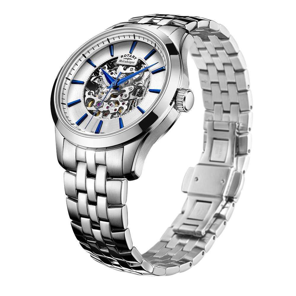 Rotary Skeleton Stainless Steel Blue Men’s Automatic Watch - WatchNation