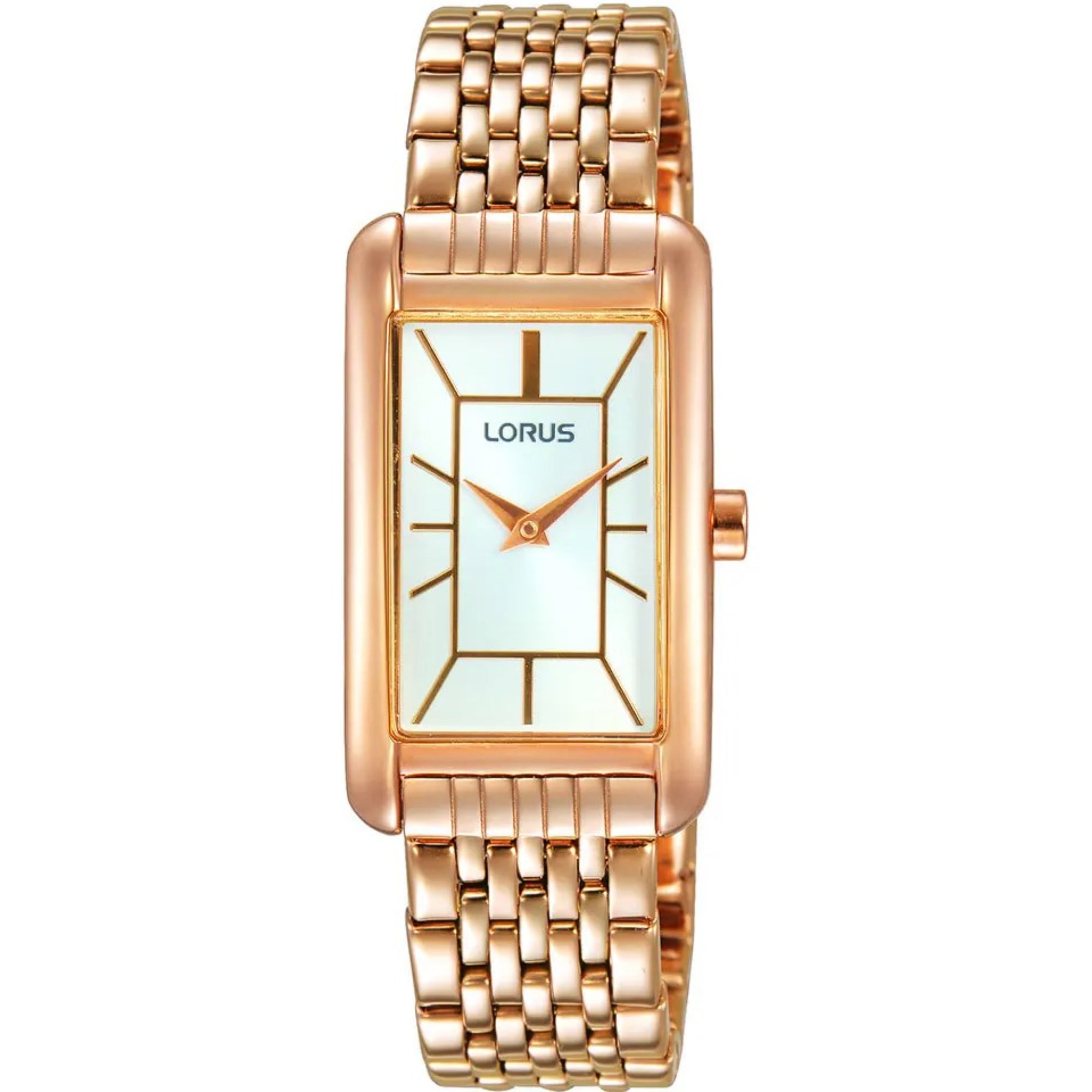 Lorus Dress Rose Gold Rectangle White Sunray Dial Watch RRW06FX9