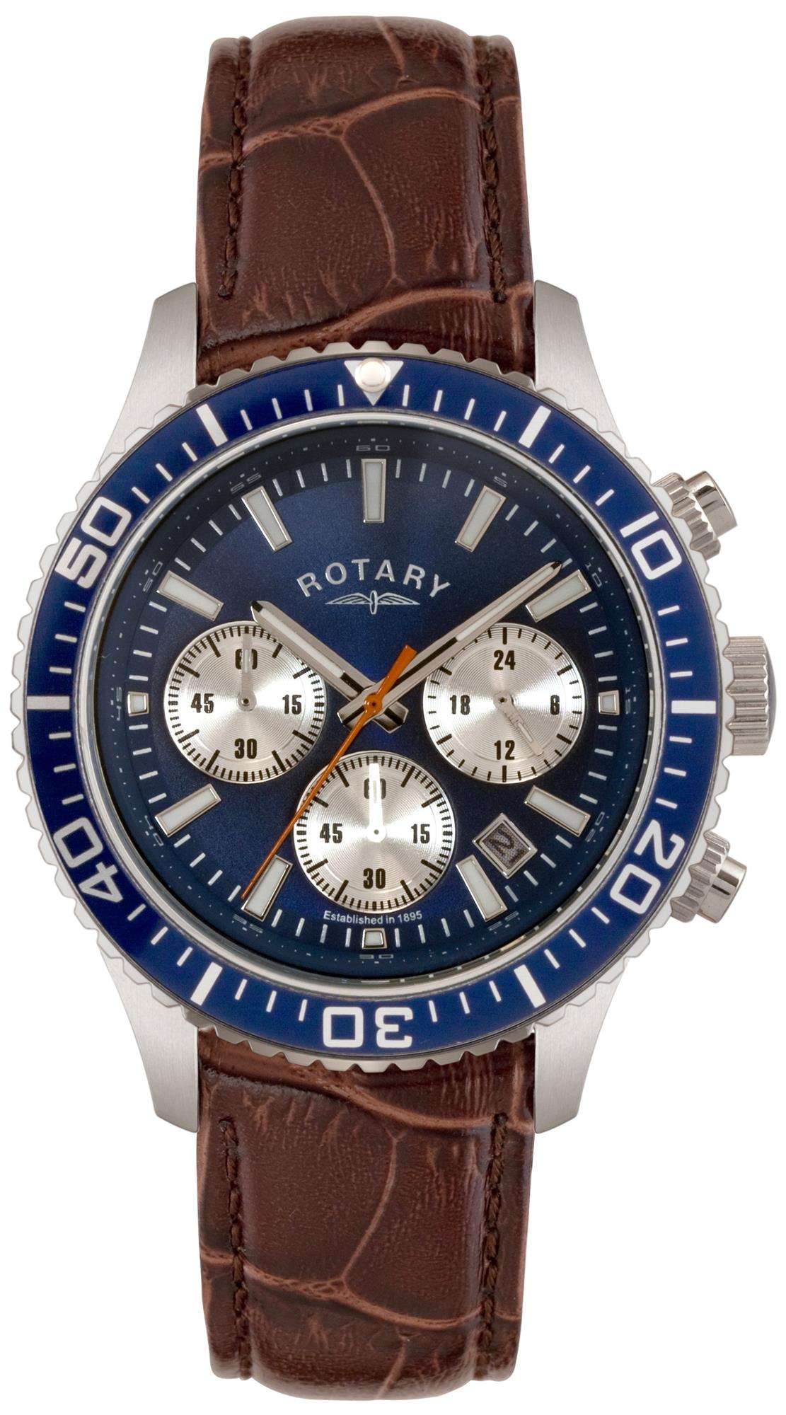 Rotary Classic Blue Dial Brown Leather Strap Men's Chronograph